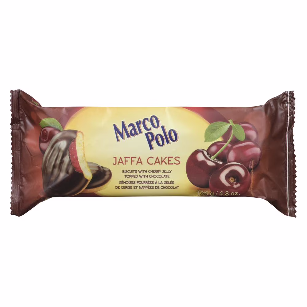 Marco polo jaffa cakes biscuits saveur cerise recouverts de chocolat.