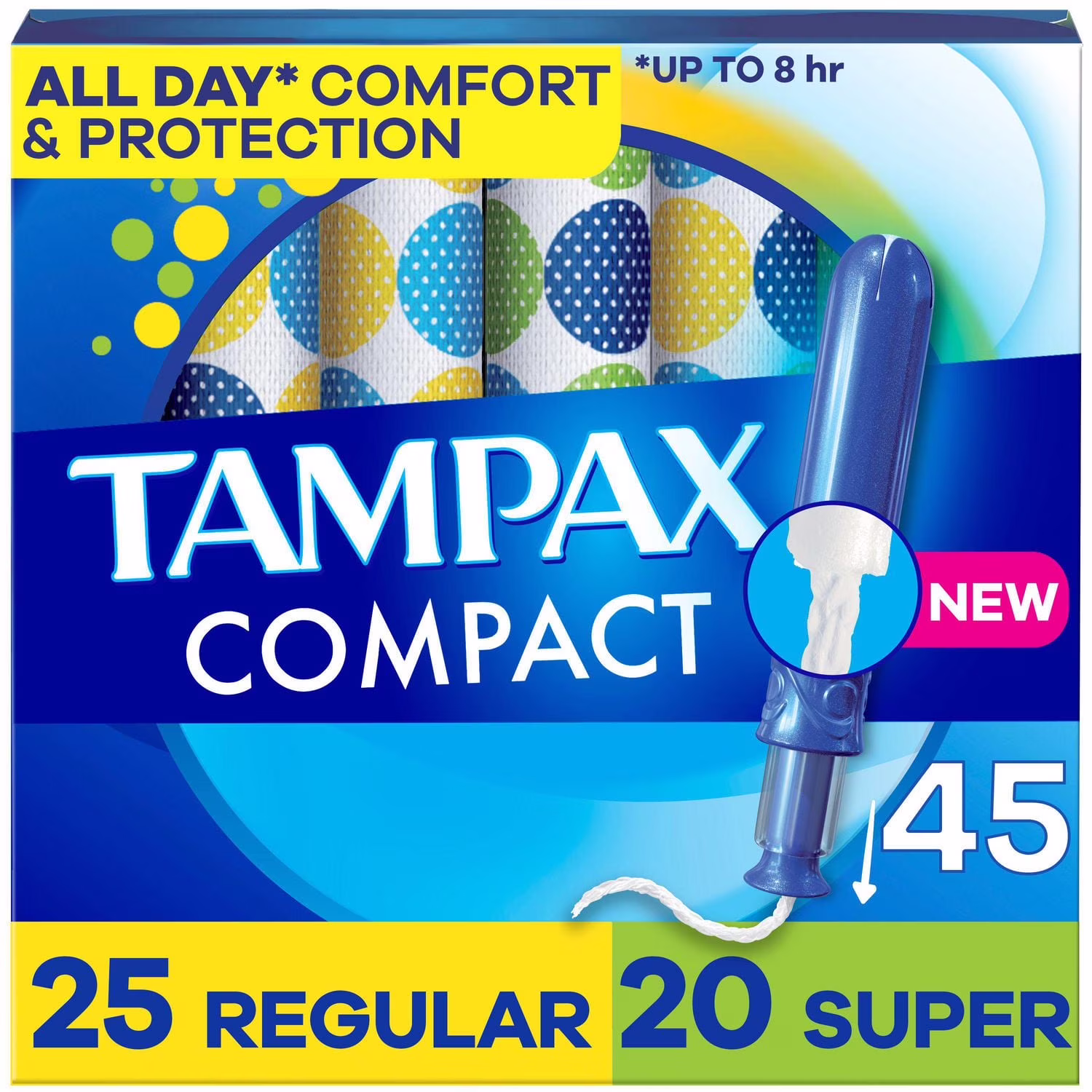 Tampax compact pearl ensemble multiple de tampons. avec tresse leakguard & applicateur extensible. absorption régulièresuper. applicateur compact extensible. sans parfum