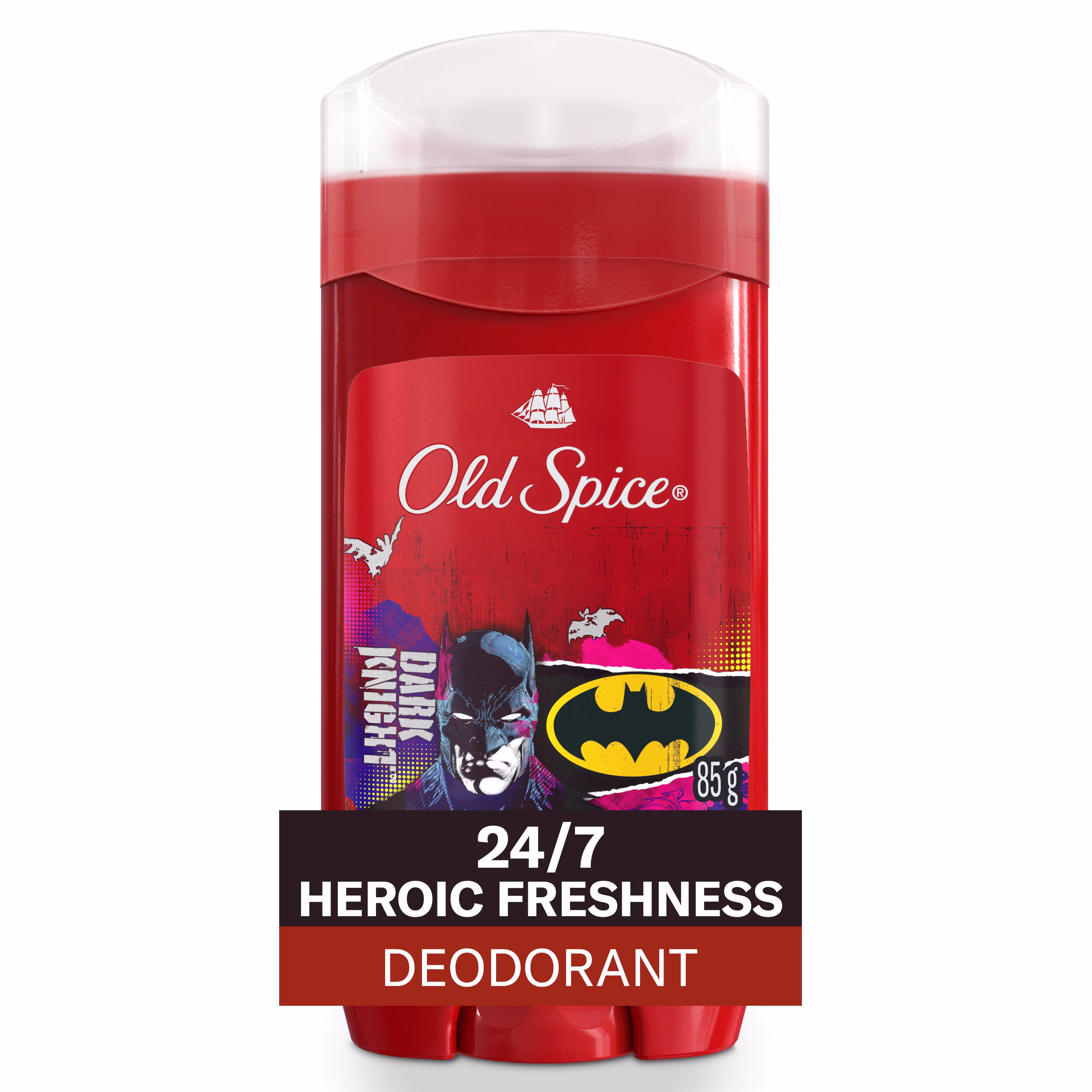 Désodorisant sans aluminium old spice pour hommes. fraîcheur 24 heures sur 24. 7 jours sur 7. protection longue durée contre les odeurs. sentez comme un héros. batman. parfum cerise noire et crépuscul