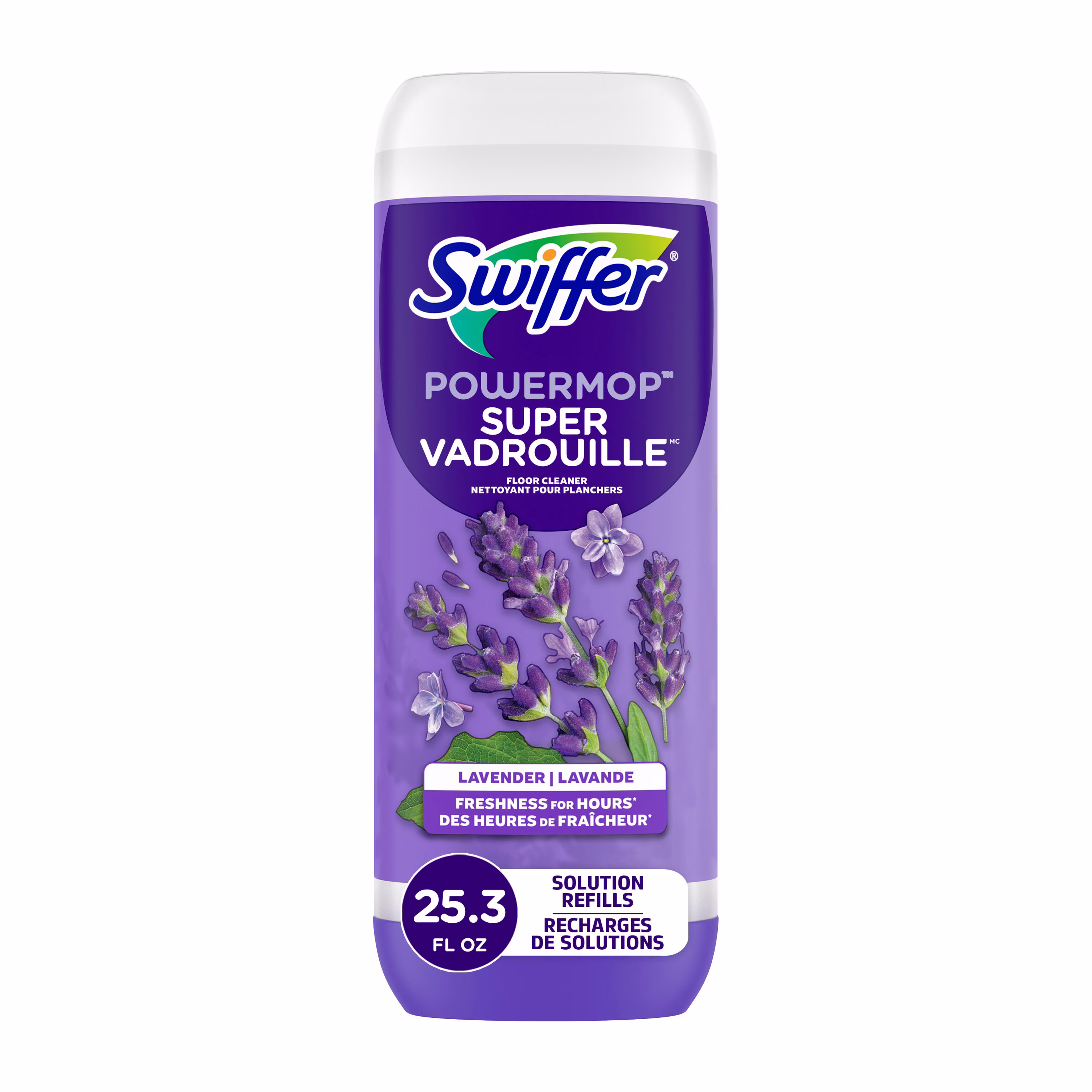 Recharge de solution pour swiffer supervadrouille. nettoyant pour planchers en carrelage. vinyle. stratifié et bois. lavande 0.75 l