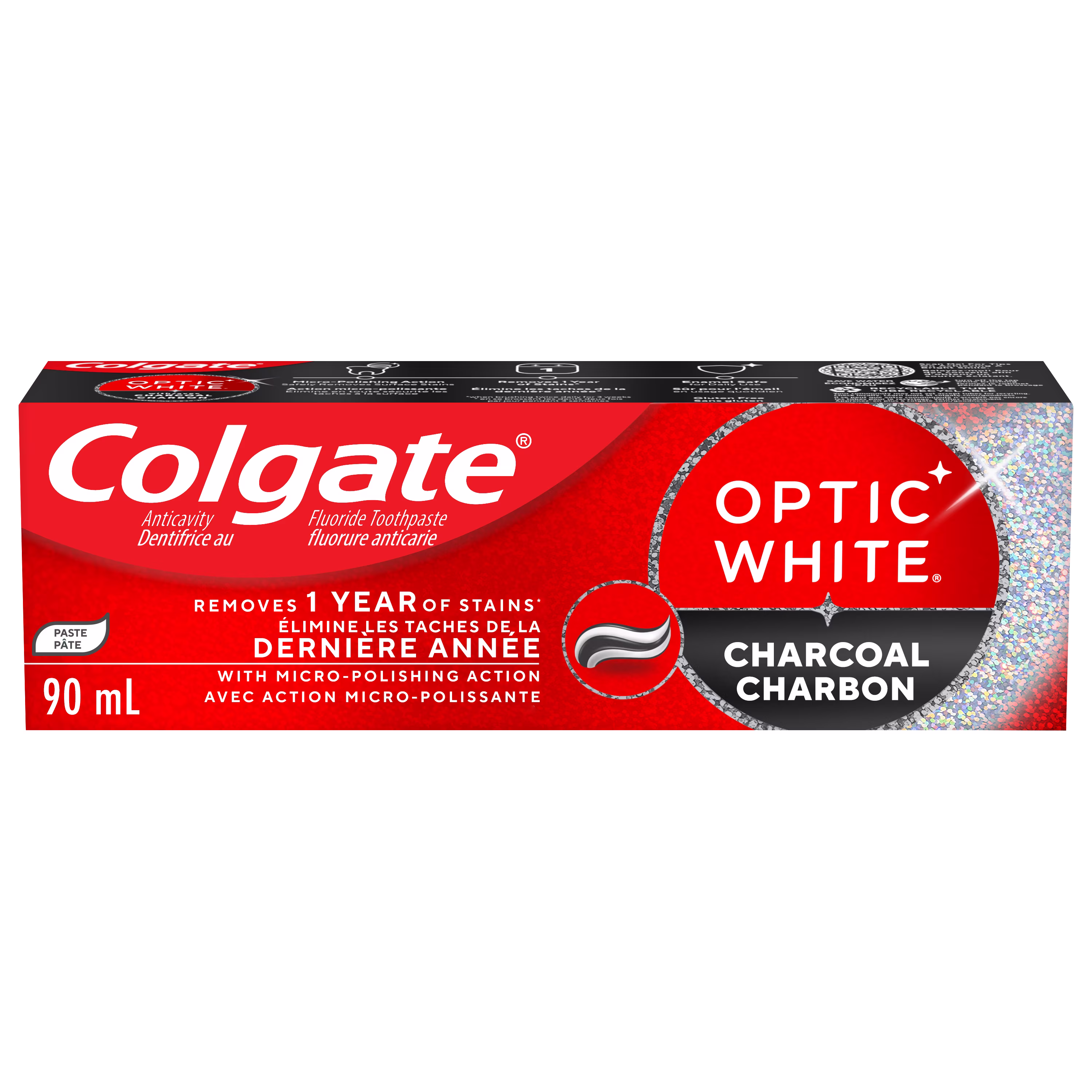 Dentifrice Optic White avec charbon, Menthe fraîche