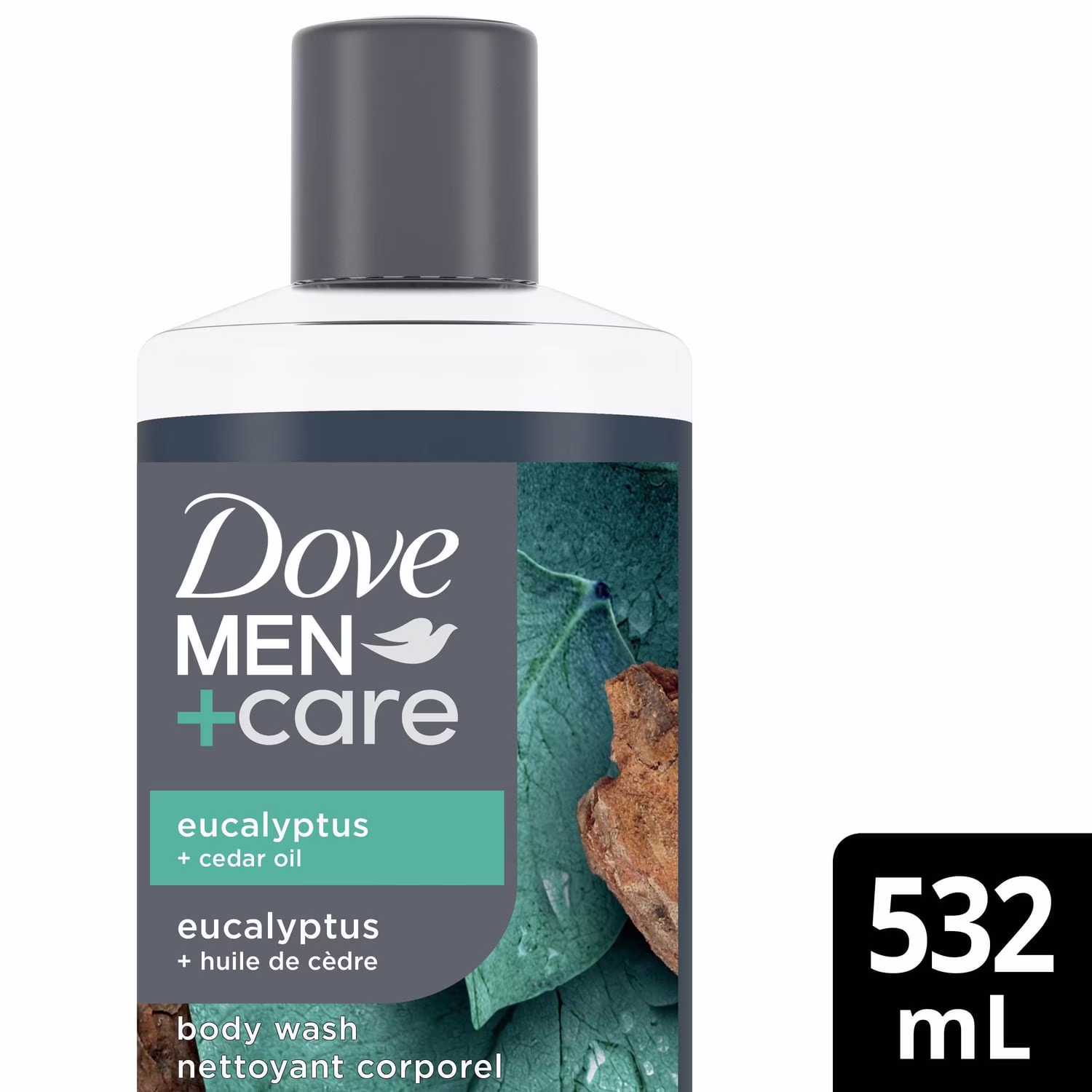 Dove men+care nettoyant corporel pour réparer la peau sèche sous la douche eucalyptus + huile de cèdre avec des nettoyants et des hydratants d'origine végétale