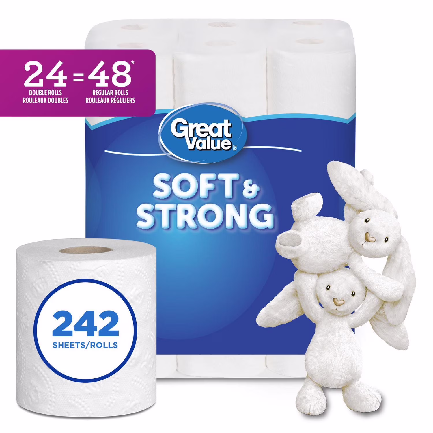 Papier hygiénique doux et résistant great valuemc  24 rouleaux 242 feuilles par rouleau