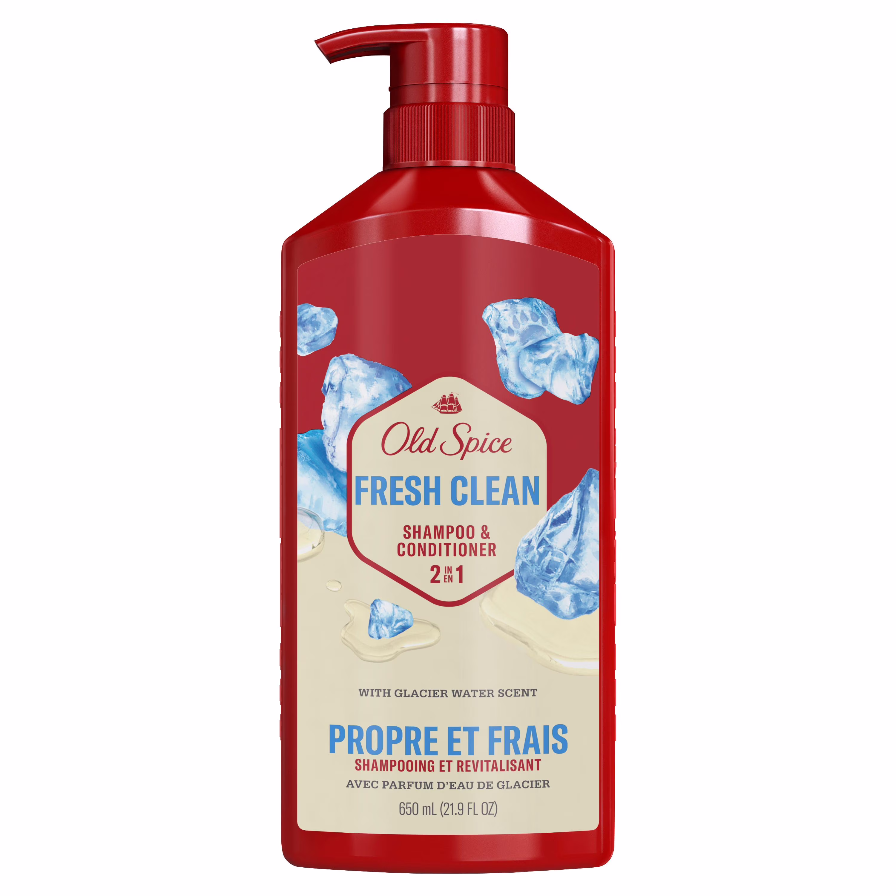 Old spice shampooing et revitalisant 2 en 1 propre et frais pour hommes au parfum d'eau de glacier. pour des cheveux épais et en santé pour hommes