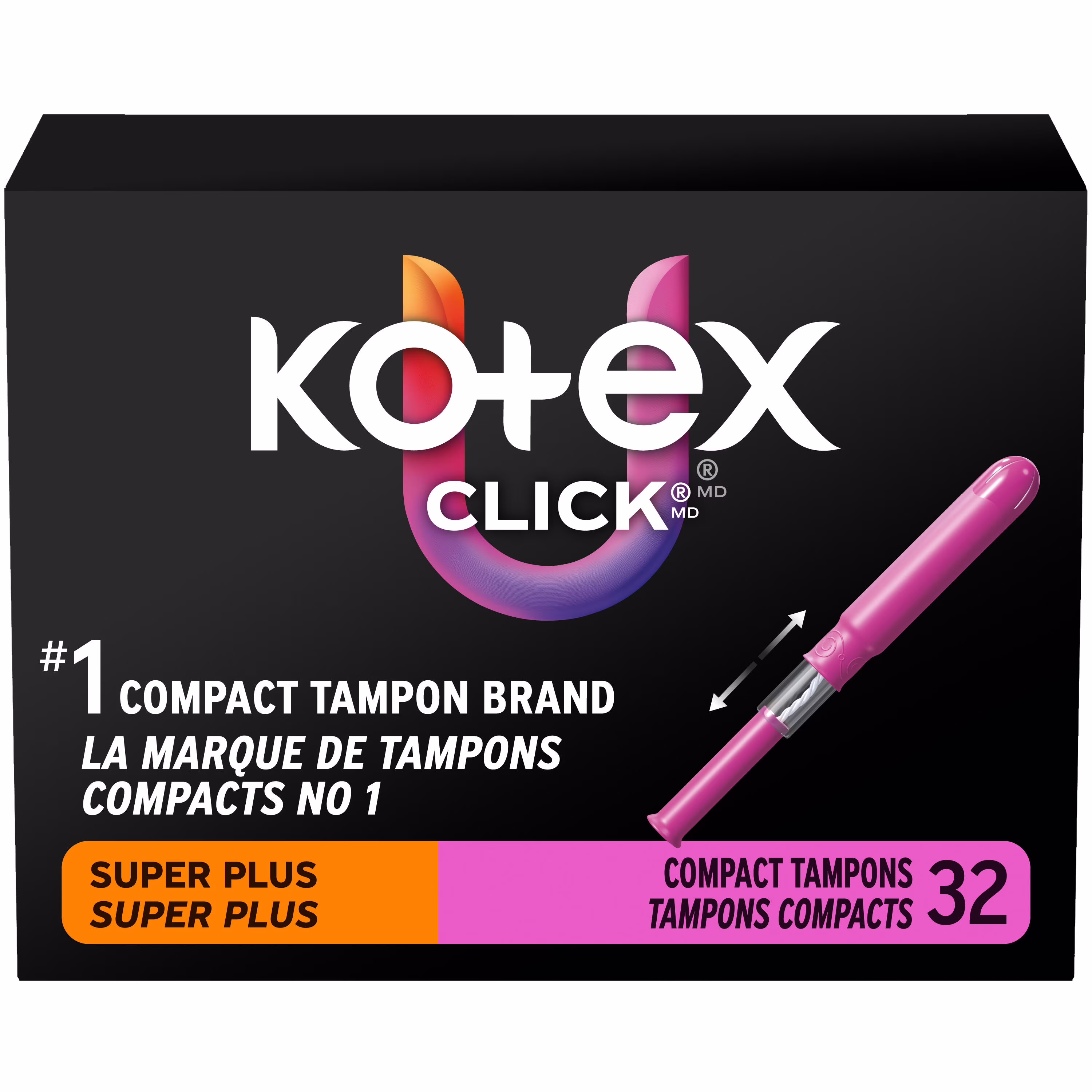 Tampons compacts u by kotex click. absorption super plus. non parfumés 45 unités