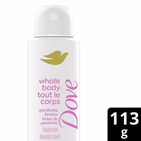 Déodorant en spray corps entier dove brise de gardénia sans aluminium.