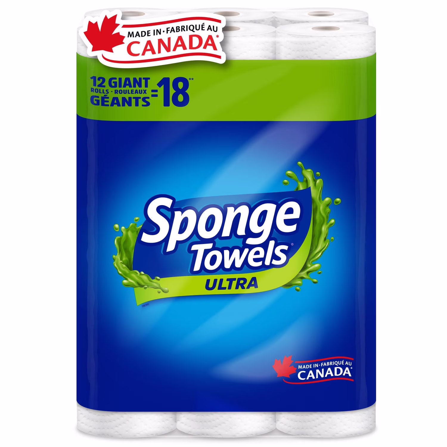 Spongetowels ultra essuie-tout. résistance double. 12  18 rouleaux réguliers absorbant. pas à peu près