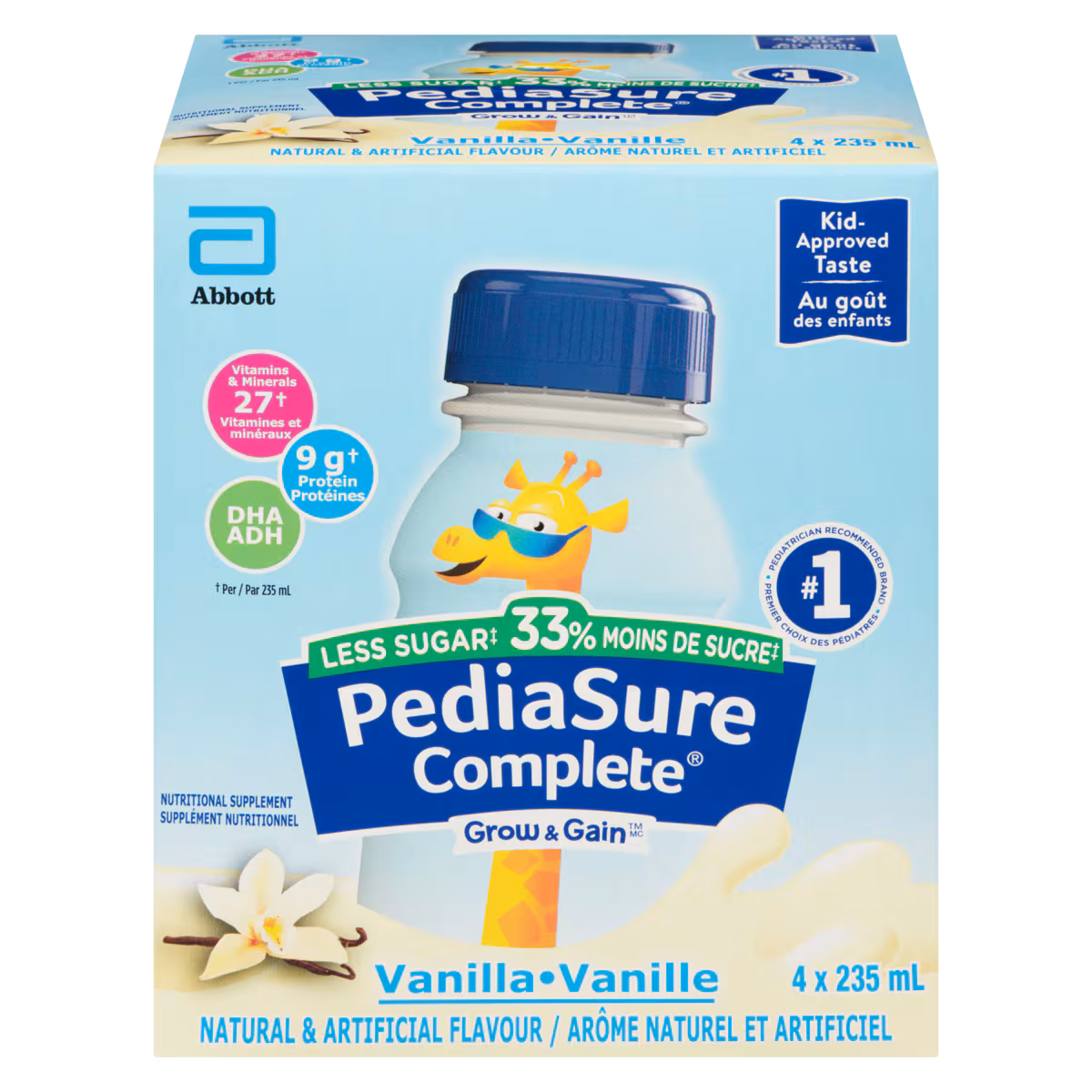 Complete Grow & Gain Supplément Nutritionnel Vanille moins de sucre  4 x 235 ml