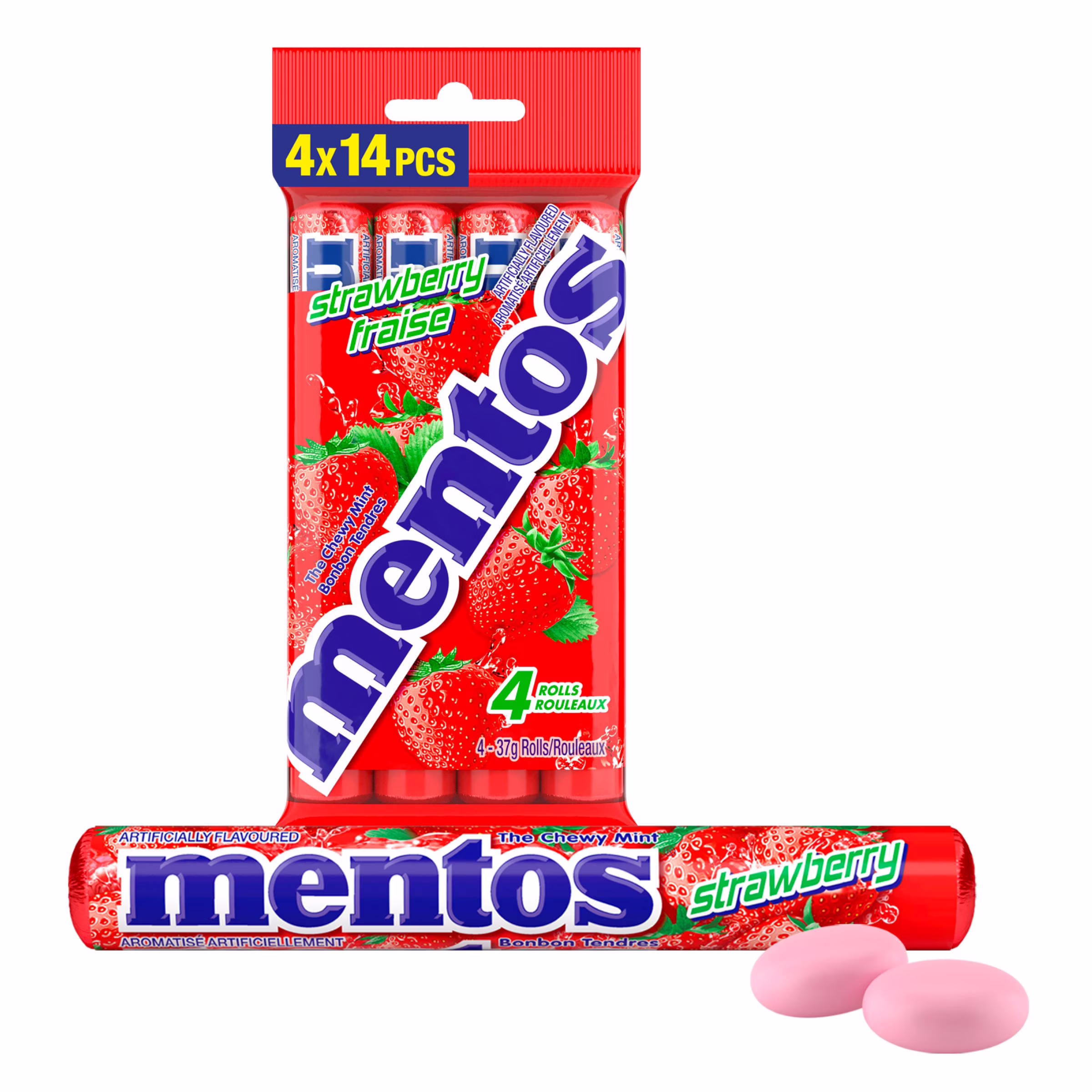 Mentos peggable 4-packs - fraise 312 ct 4 paq (14 pcs ea). 56ct