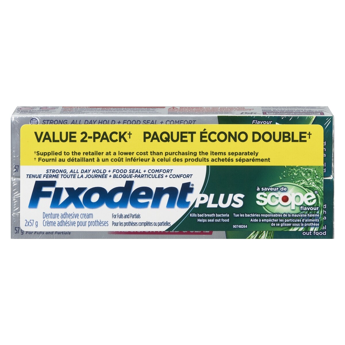 Crème adhésive pour prothèses Plus à saveur de Scope Tenue supérieure PAQUET DOUBLE
