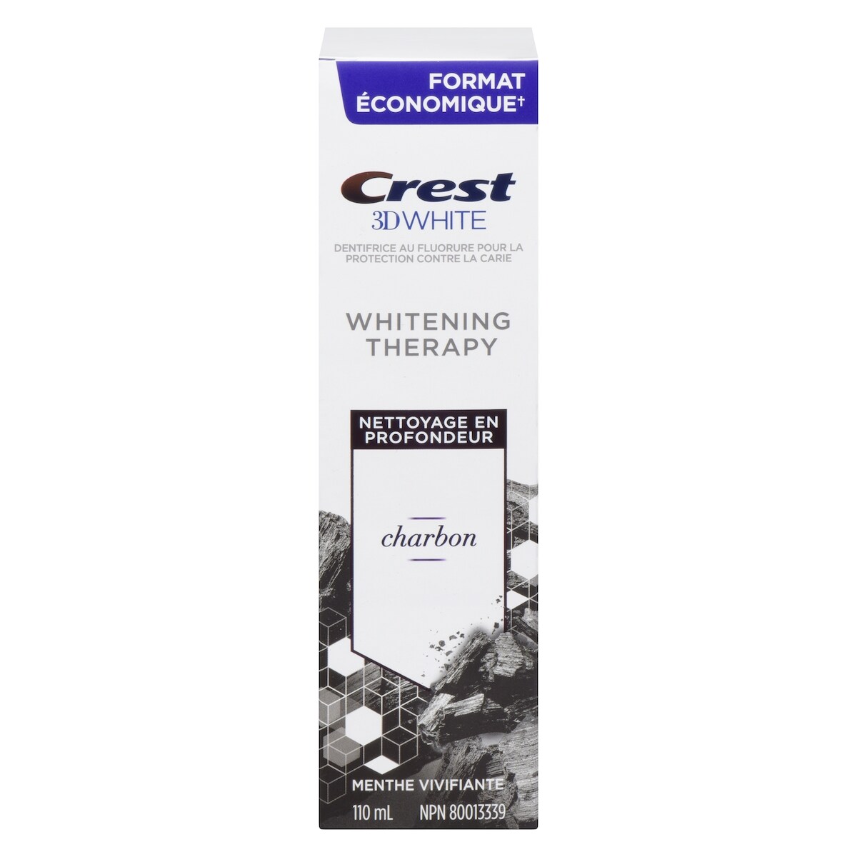 Dentifrice au fluorure charbon 3D White Nettoyage en profondeur, Menthe vivifiante