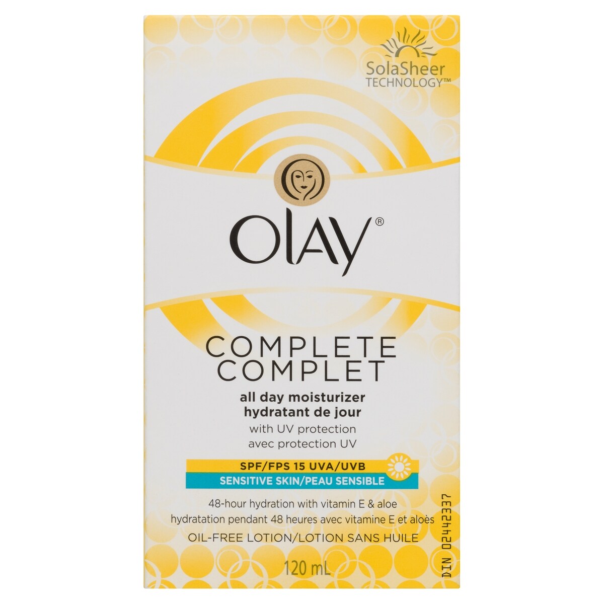 Lotion hydratante quotidienne Complet avec écran solaire à large spectre, FPS15, pour peau sensible, 120mL