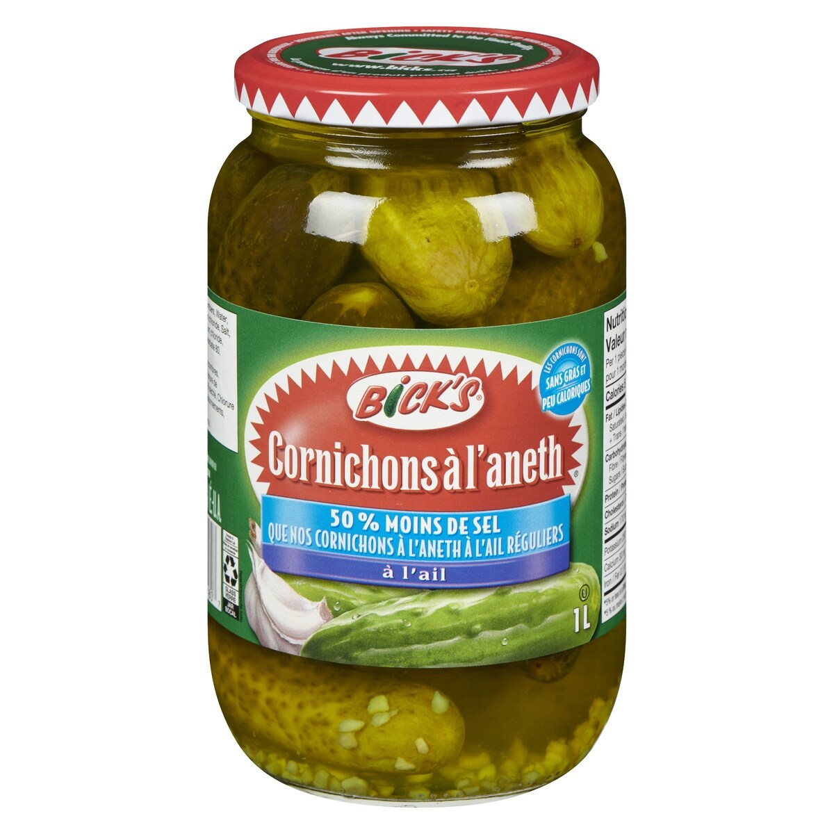 Cornichons à l'aneth 50 % moins de sel à l'ail