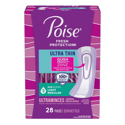 Poise Serviettes hygiéniques ultra fines absorption légère taille standard 28 un