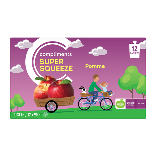 Compliments Collation aux pommes super squeeze non sucré 12 x 90 g