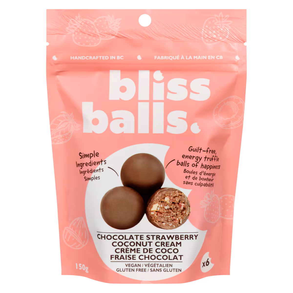 Boules d'énergie et de bonheur sans culpabilité crème de coco fraise chocolat