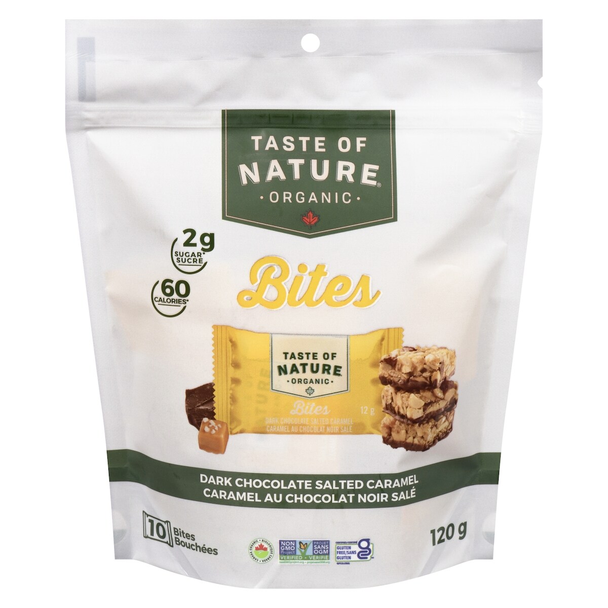 Organic bouchées caramel au chocolat noir salé