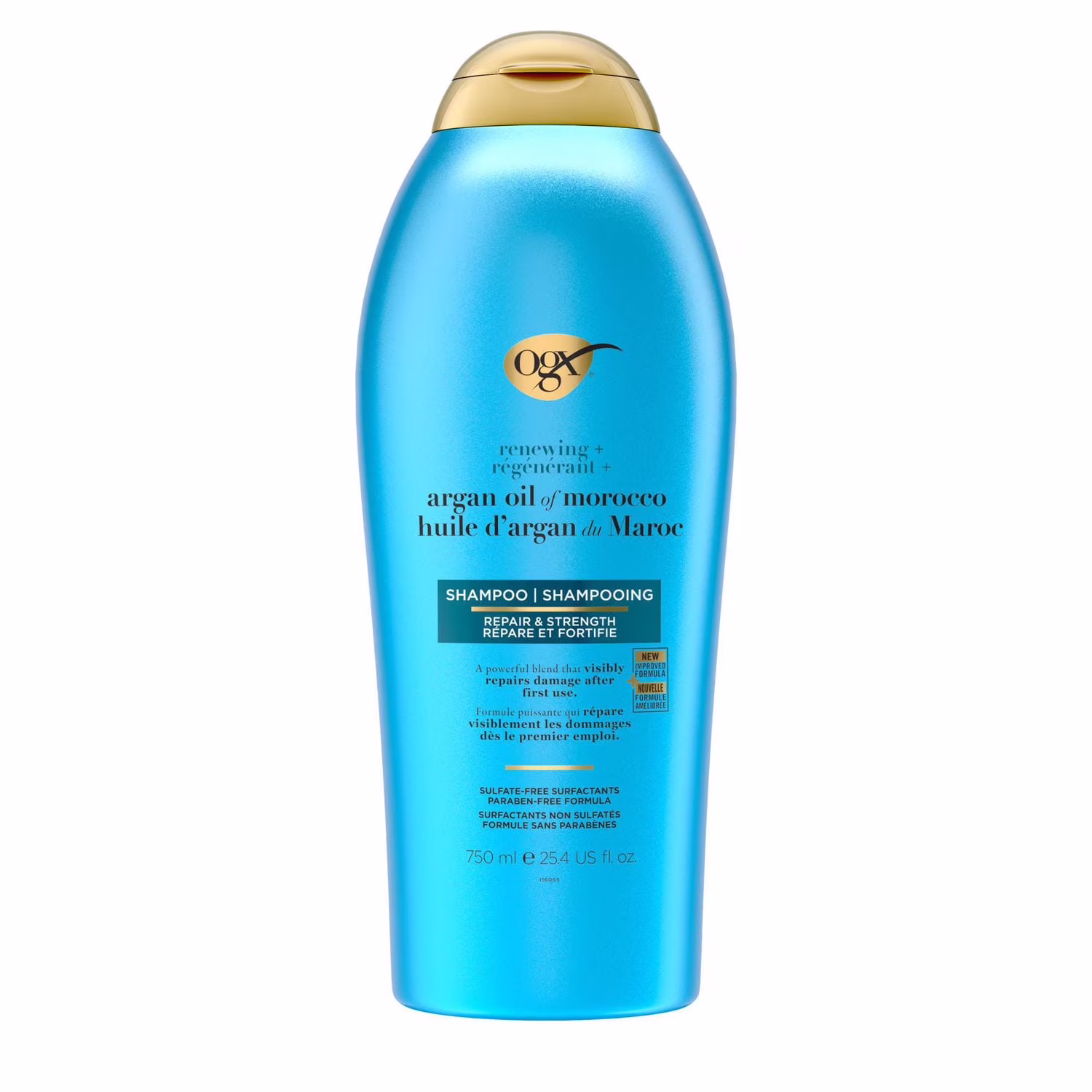 Shampooing ogx régénérant + huile dargan du maroc. le shampooing réparateur et lhuile dargan aident à renforcer et à réparer les cheveux secs et abîmés. sans parabènes ni surfactants sulfatés