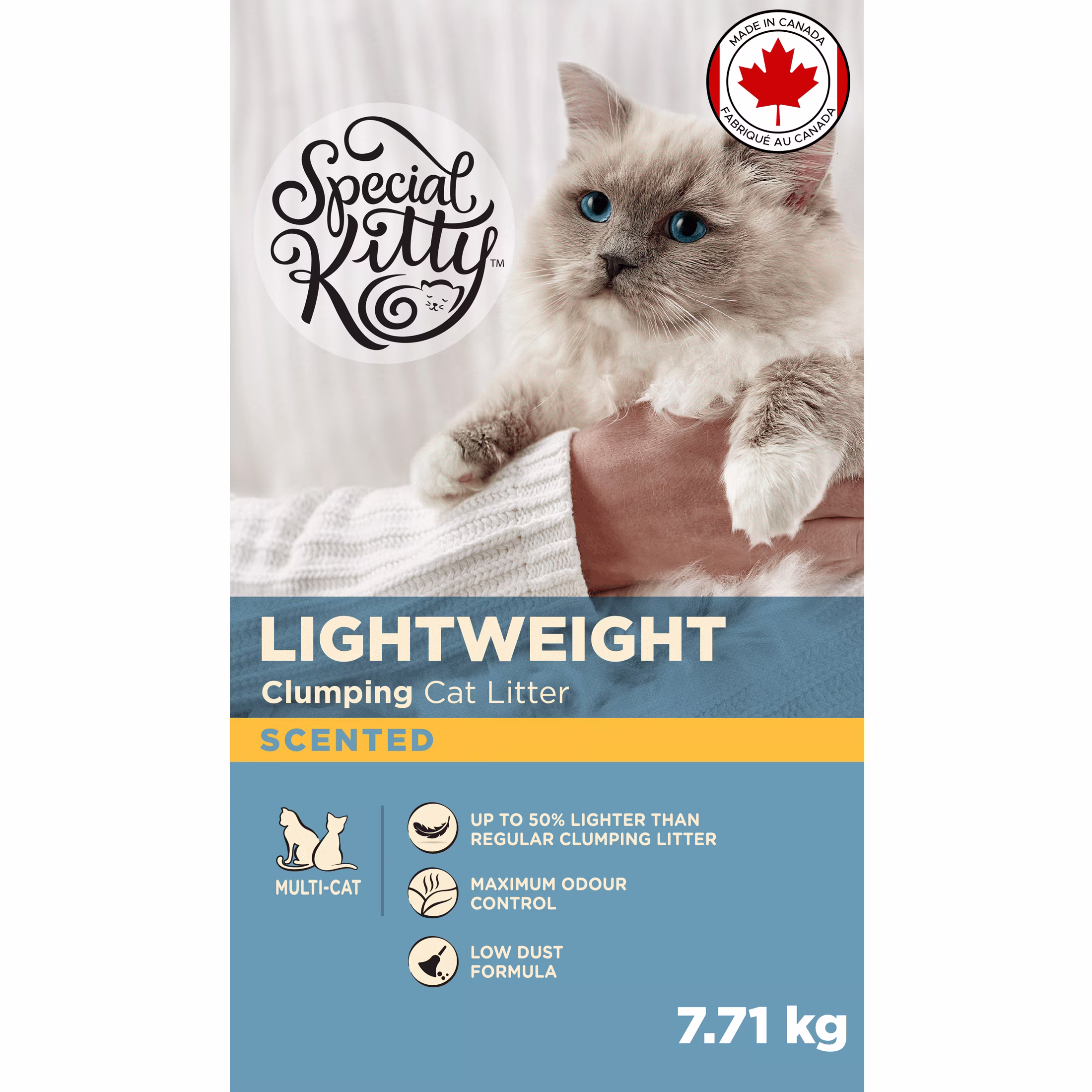 Special kitty litière agglomérante légère parfumée pour plusieurs chats 7.7kg
