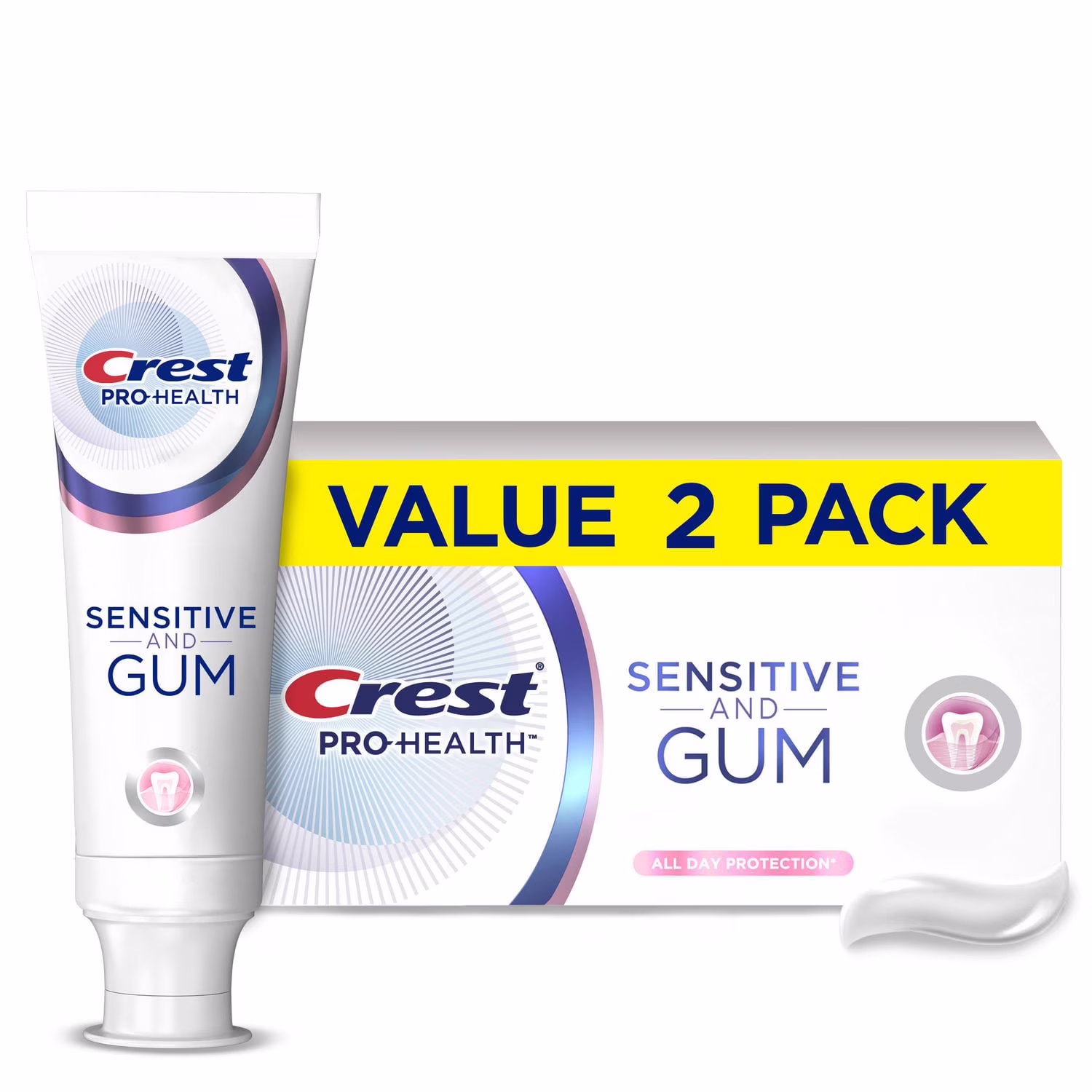 Dentifrice crest pro-santé dents sensibles et gencives protection toute la journée. dentifrice au fluorure antibactérien et contre la carie. éprouvé en clinique. dentifrice pour dents sensibles. 2x110