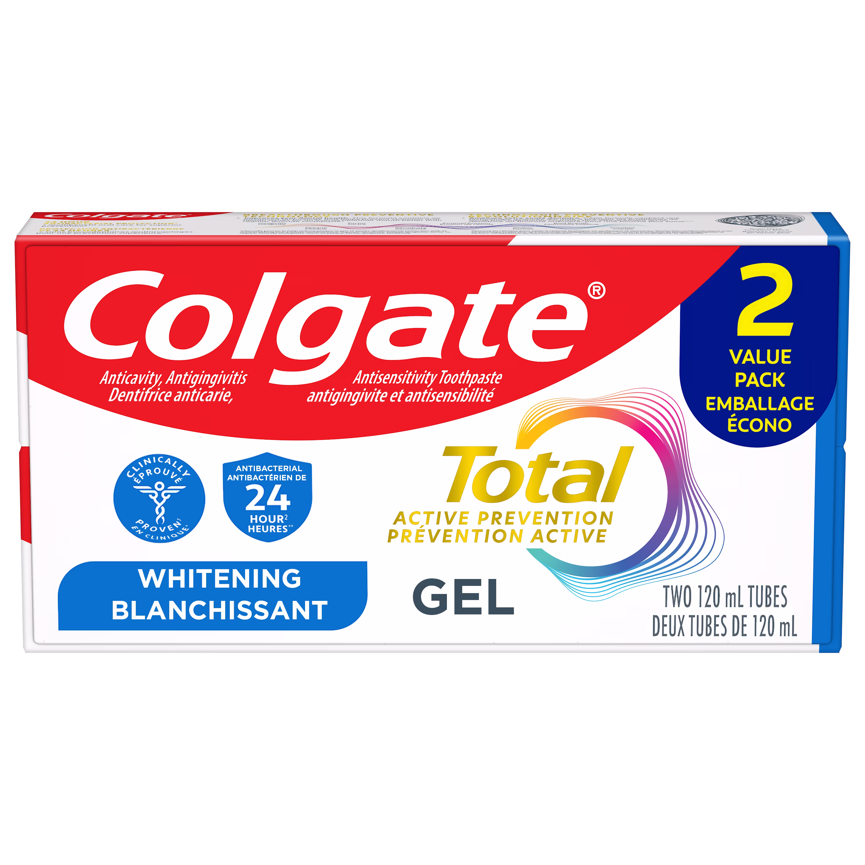 Colgate total prevention active dentifrice blanchissant. paquet de 2.