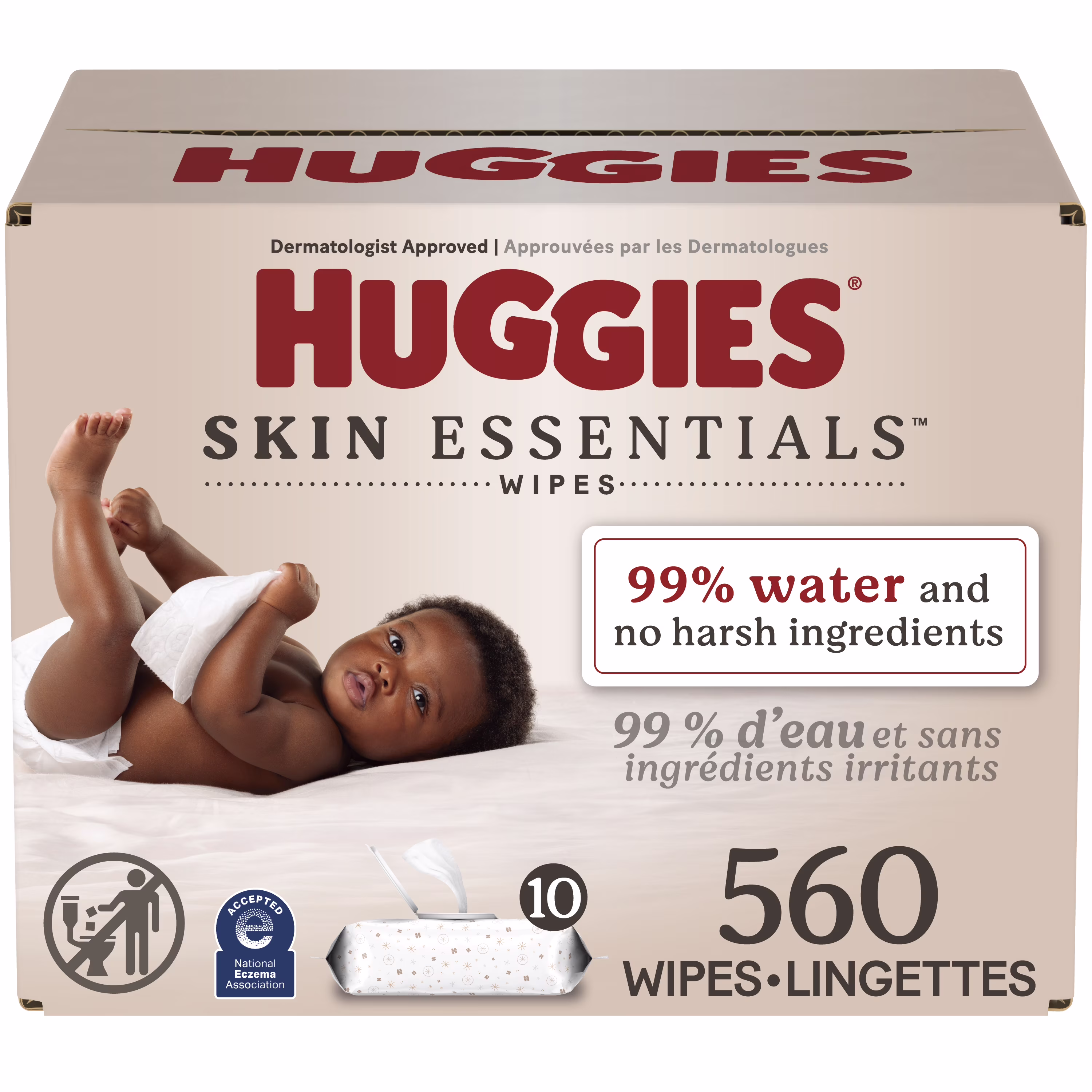 Lingettes pour bébés huggies skin essentials. 10 emballages à couvercle rabattable (ingettes)
