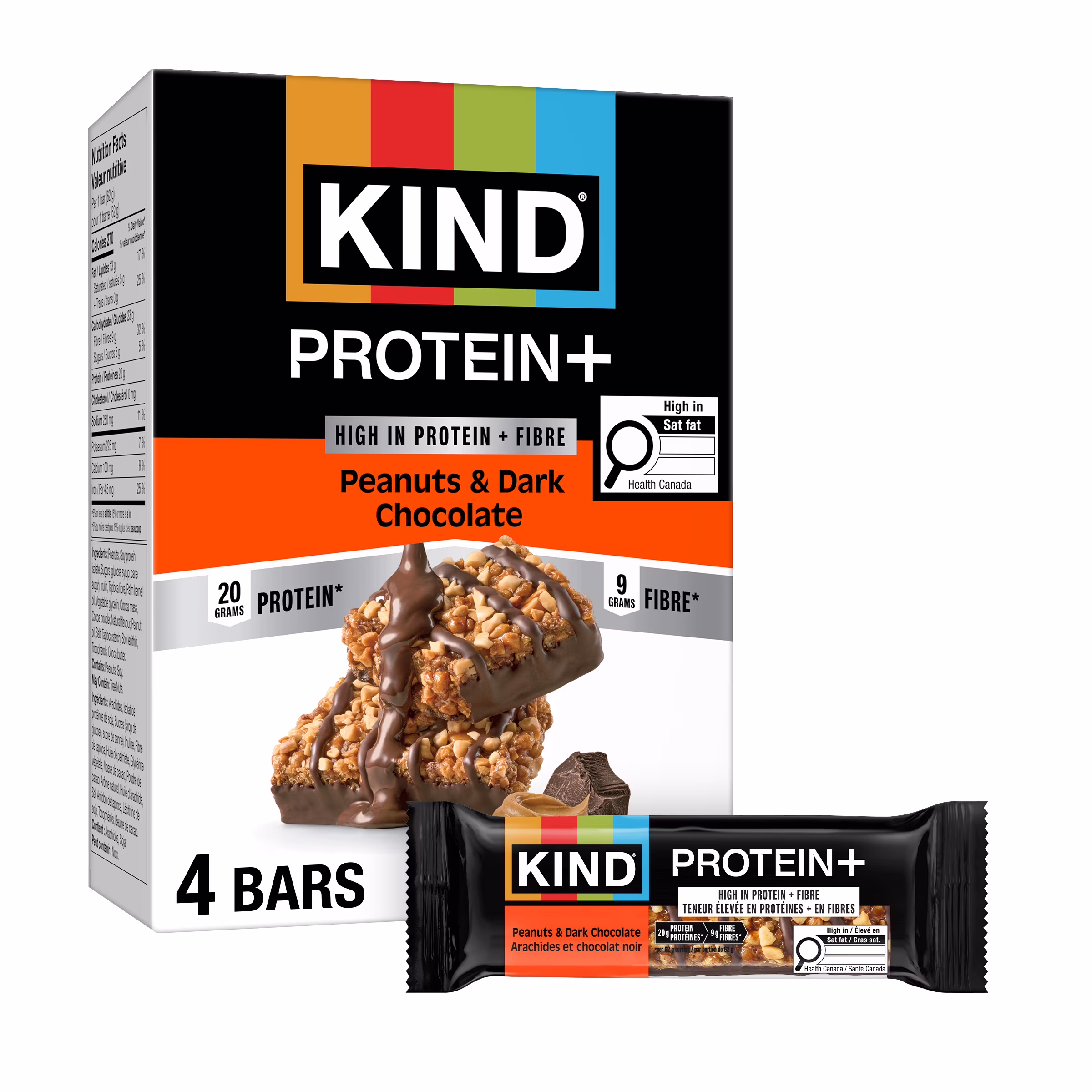 Kind protein+ arachides et chocolat noir. . 4 unit 4 x