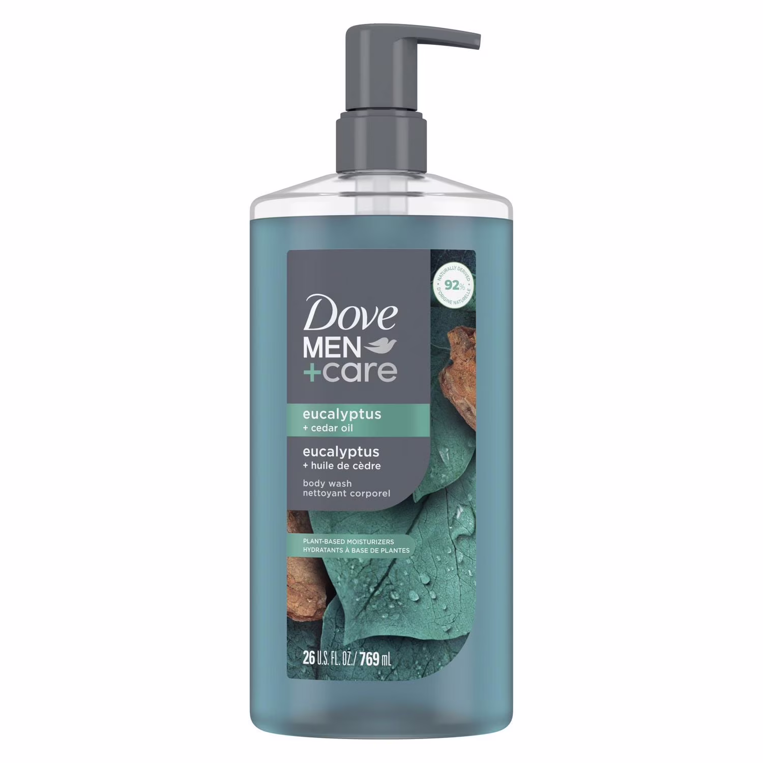 Dove men+care gel douche pour réparer la peau sèche sous la douche eucalyptus + huile de cèdre avec des nettoyants et des hydratants à base de plantes.