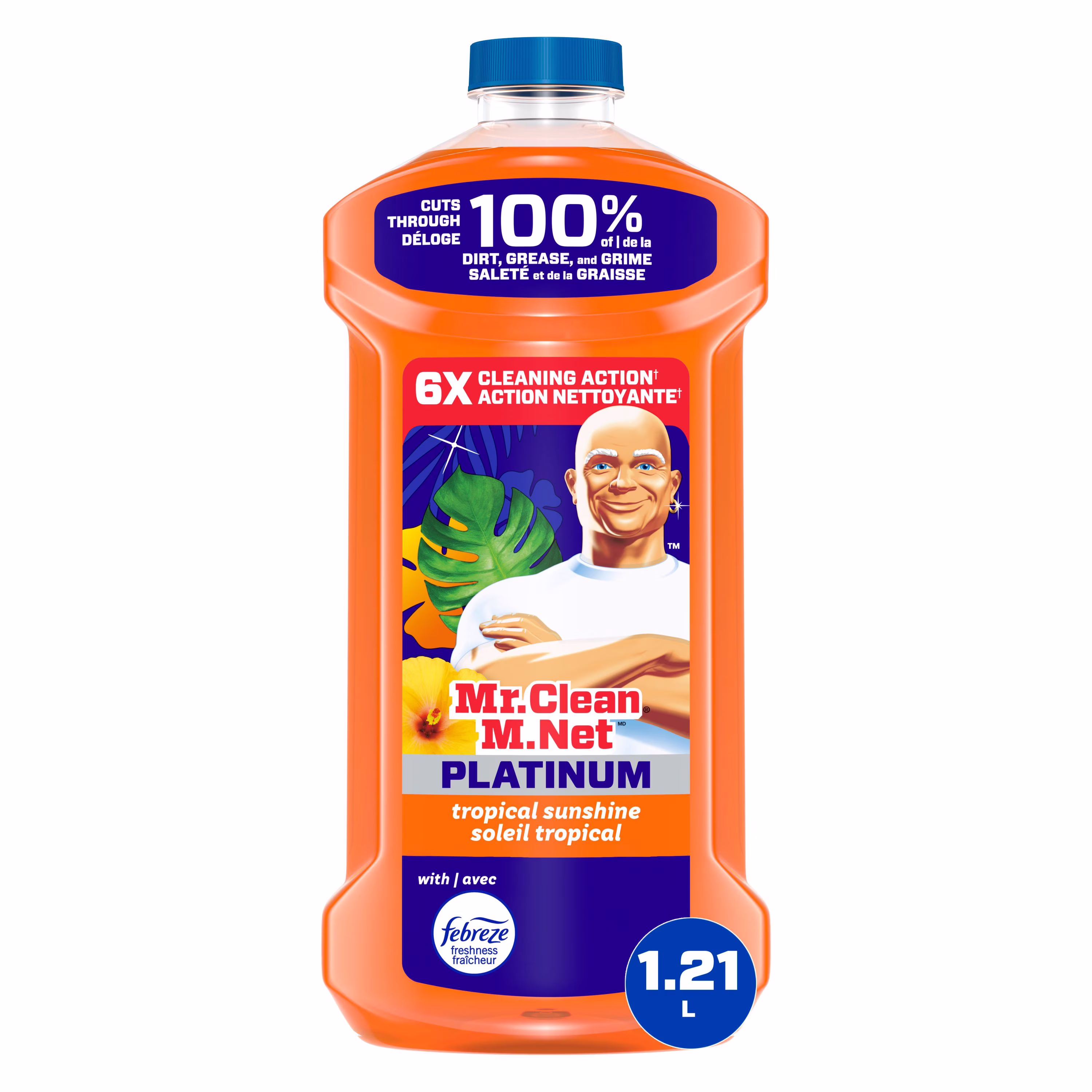 Nettoyant tout usage m. net. nettoyant pour planchers. savon pour vadrouille. nettoyant liquide. soleil tropical. 1.21l