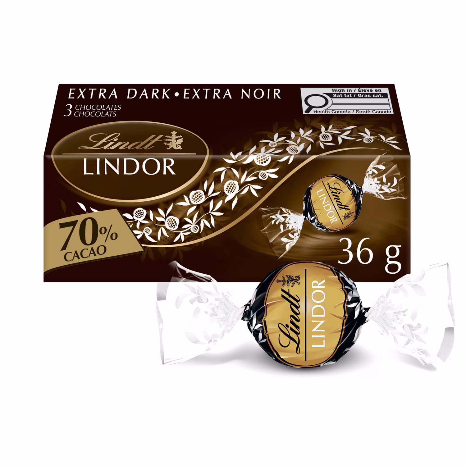 Truffes lindor au chocolat noir à 70 % de cacao de lindt  boîte de trois () 3x. 36g