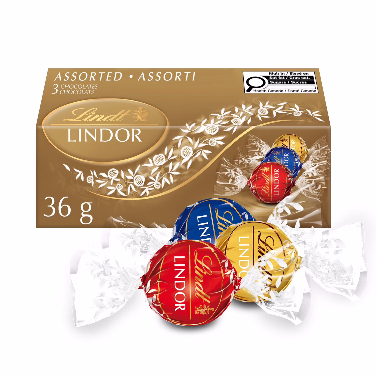 Truffes lindor assorties au chocolat suisse de lindt  boîte de trois () 3x. 36g