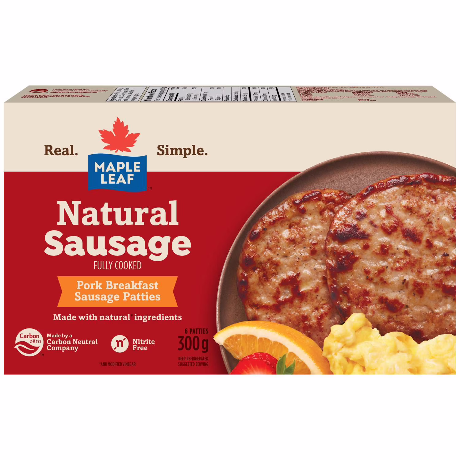 Rondines de saucisse de porc à déjeuner naturelles entièrement cuites maple leaf