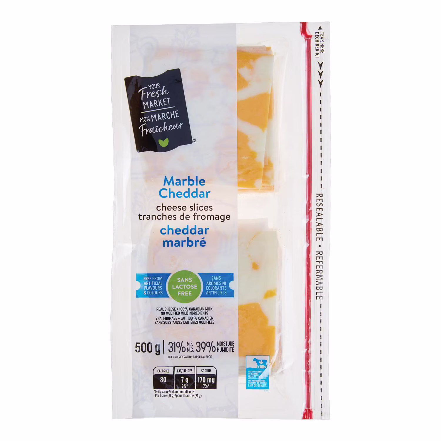 Tranches de fromage cheddar marbré mon marché fraîcheur