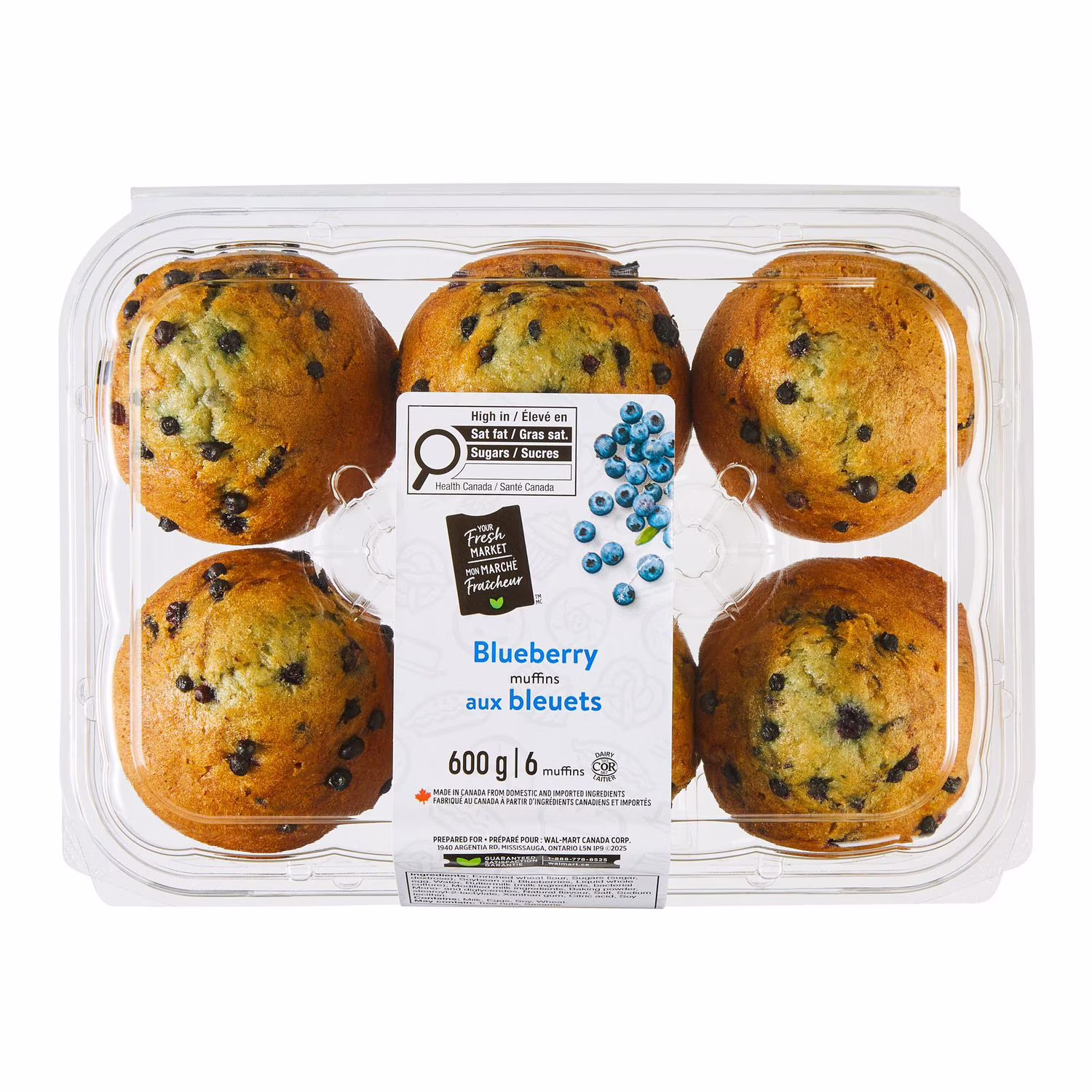 Muffins aux bleuets mon marché fraîcheur 6 muffins.  au total