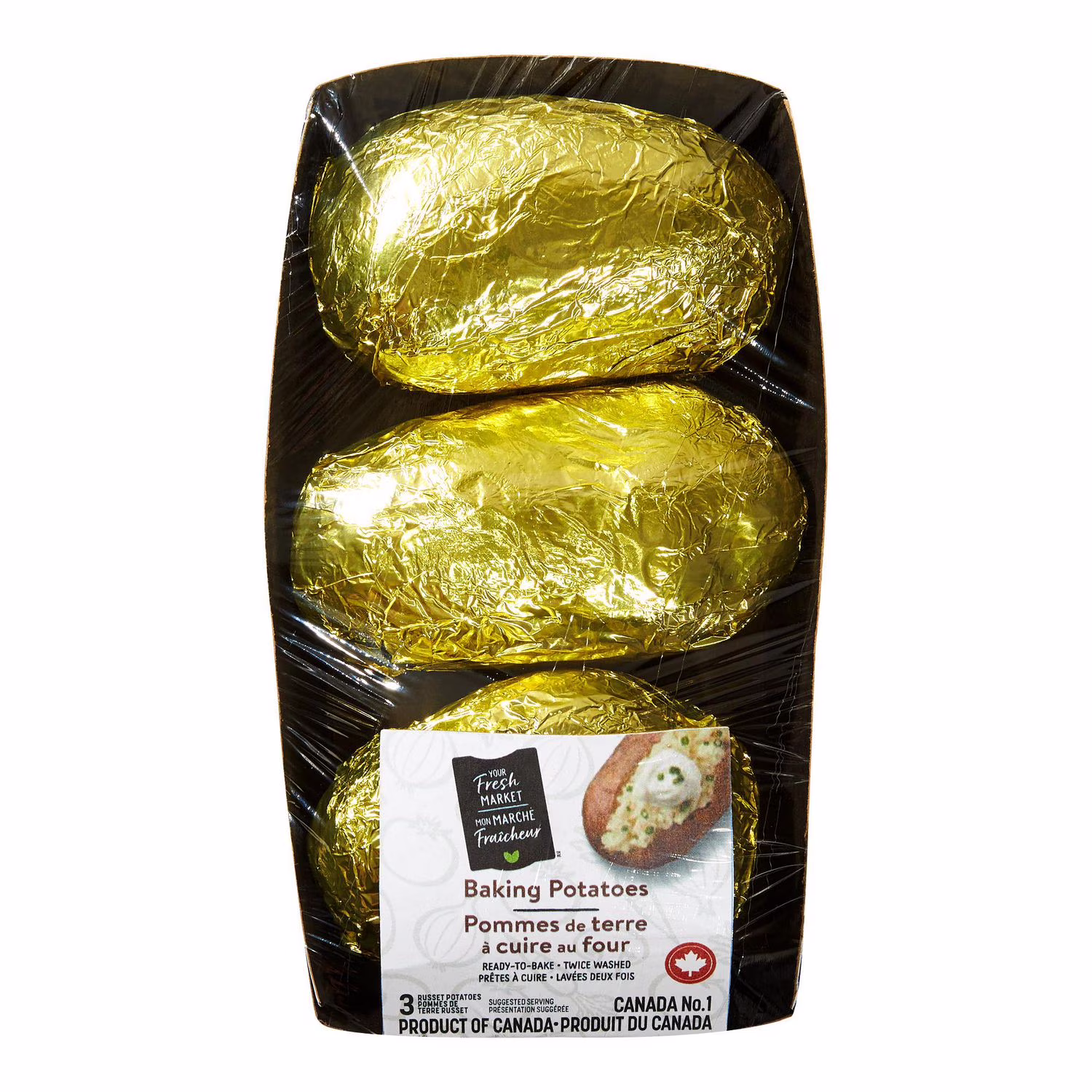 Pommes de terre enveloppées dans de l'aluminium de mon marché fraîcheur 1 paquet de 3