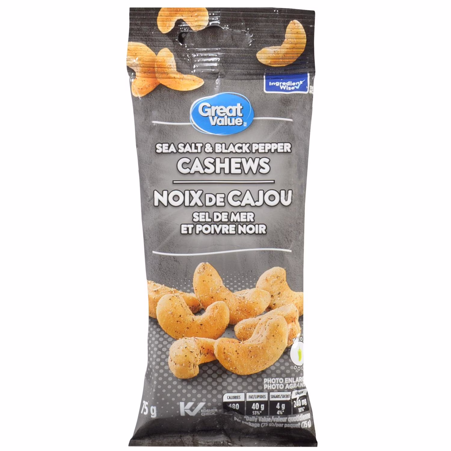 Noix de cajou sel de mer et poivre noir great value