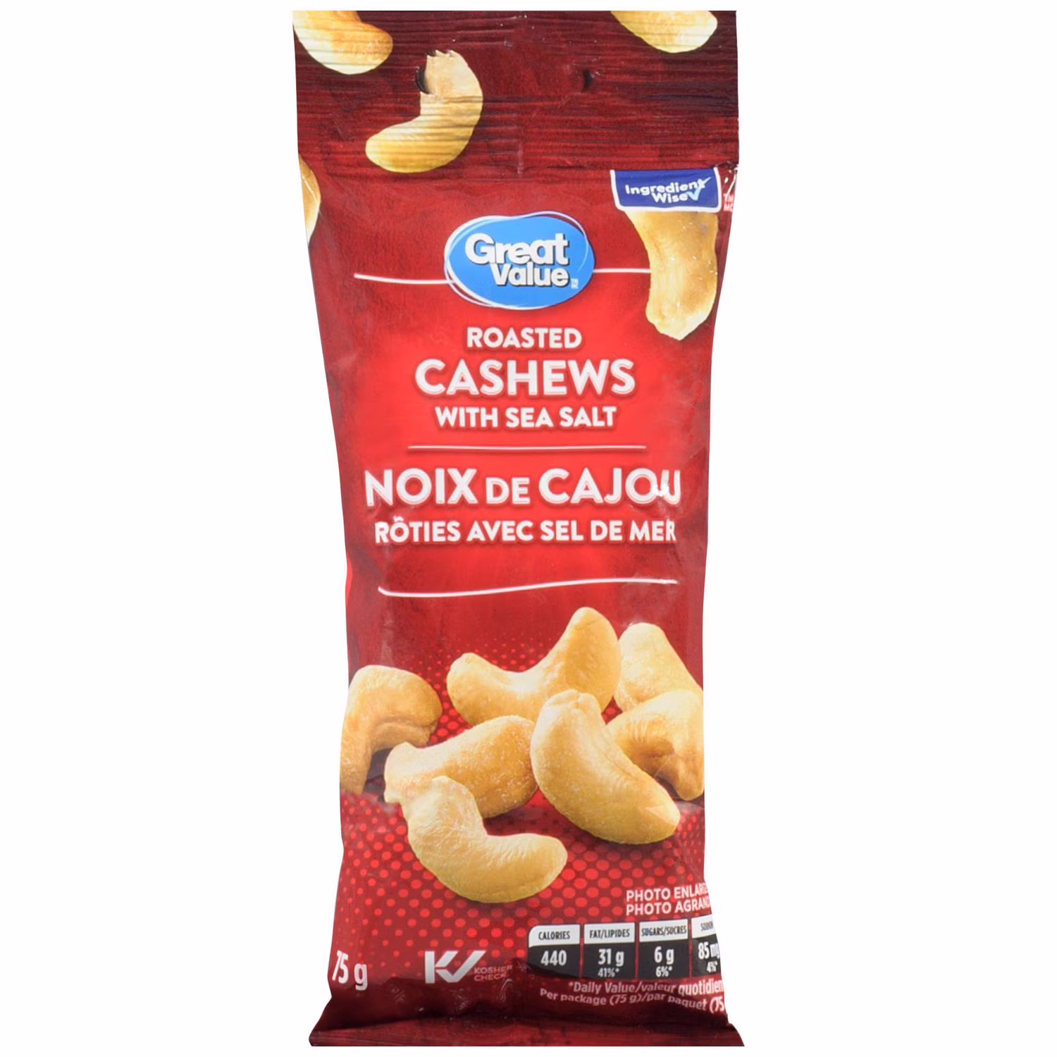 Noix de cajou rôties avec sel de mer great value