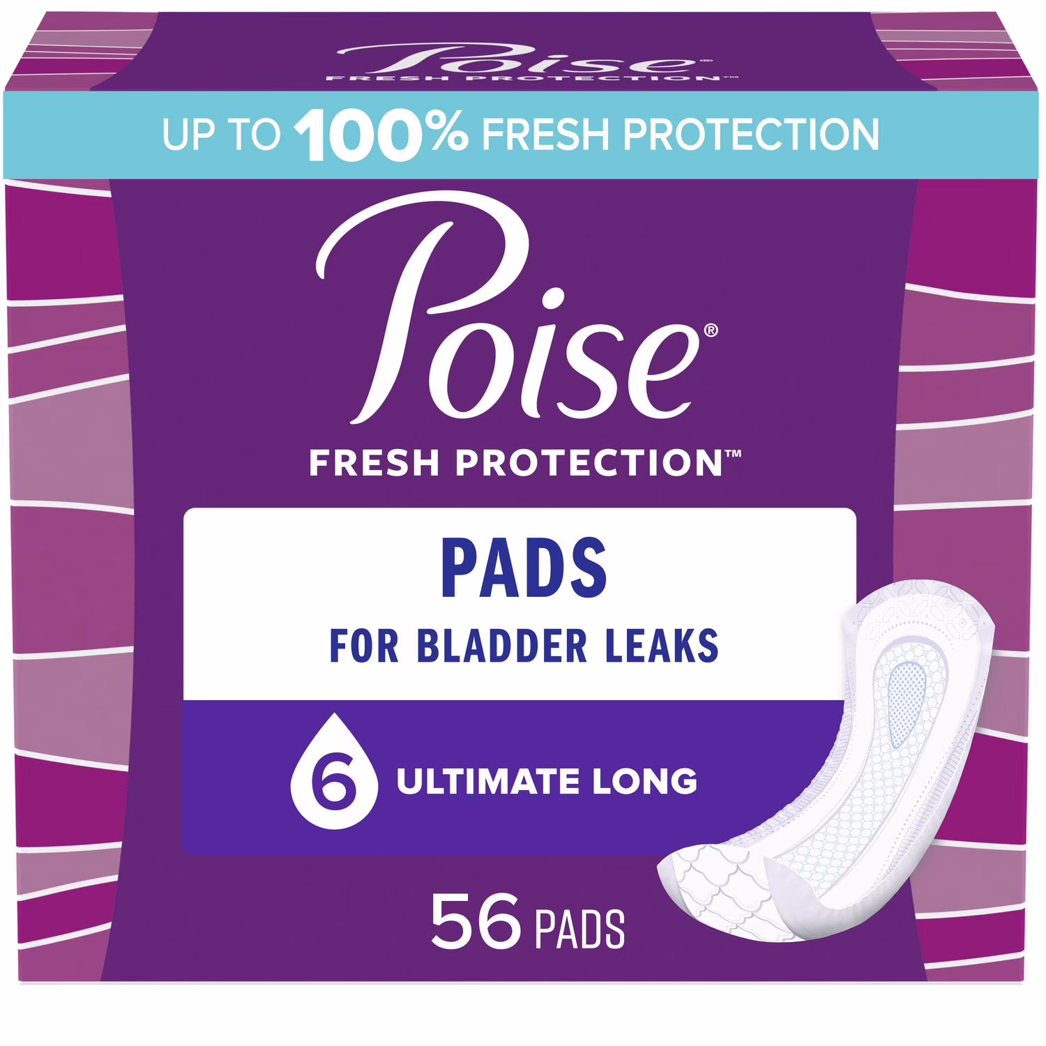 Serviettes dincontinence ultraminces poise pour femmes. degré dabsorption 6. absorption suprême. longueur longue. 56 unités emballage de 56