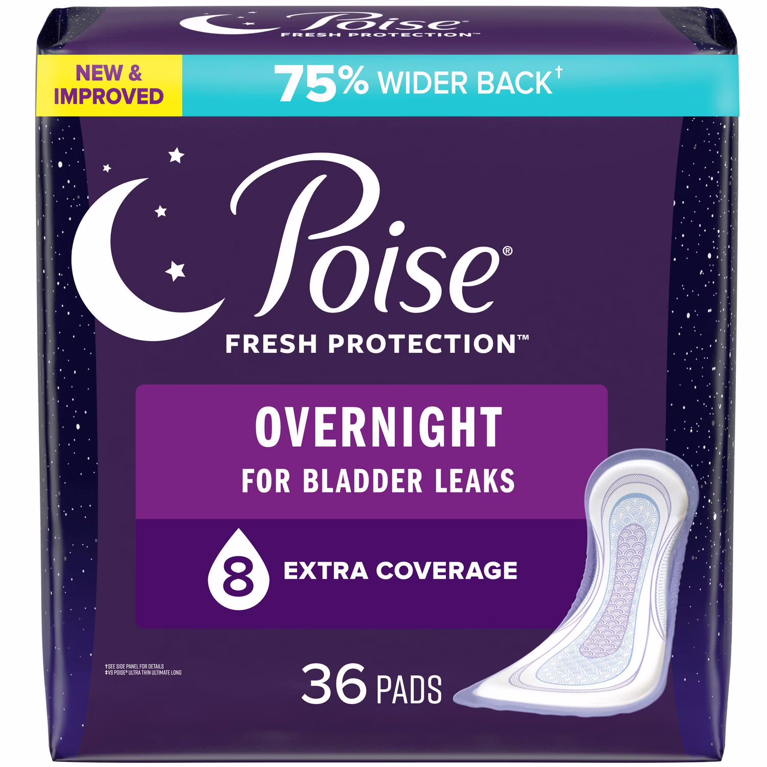 Serviettes dincontinence ultraminces poise pour femmes. degré dabsorption 8. absorption pour la nuit. longueur de la couverture extra. 36 unités