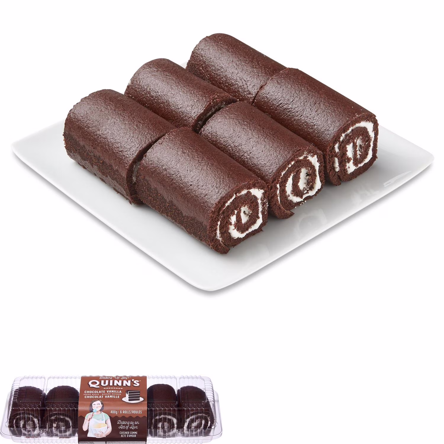 Roulés suisses au chocolat et à la vanille quinns 6 morceaux.