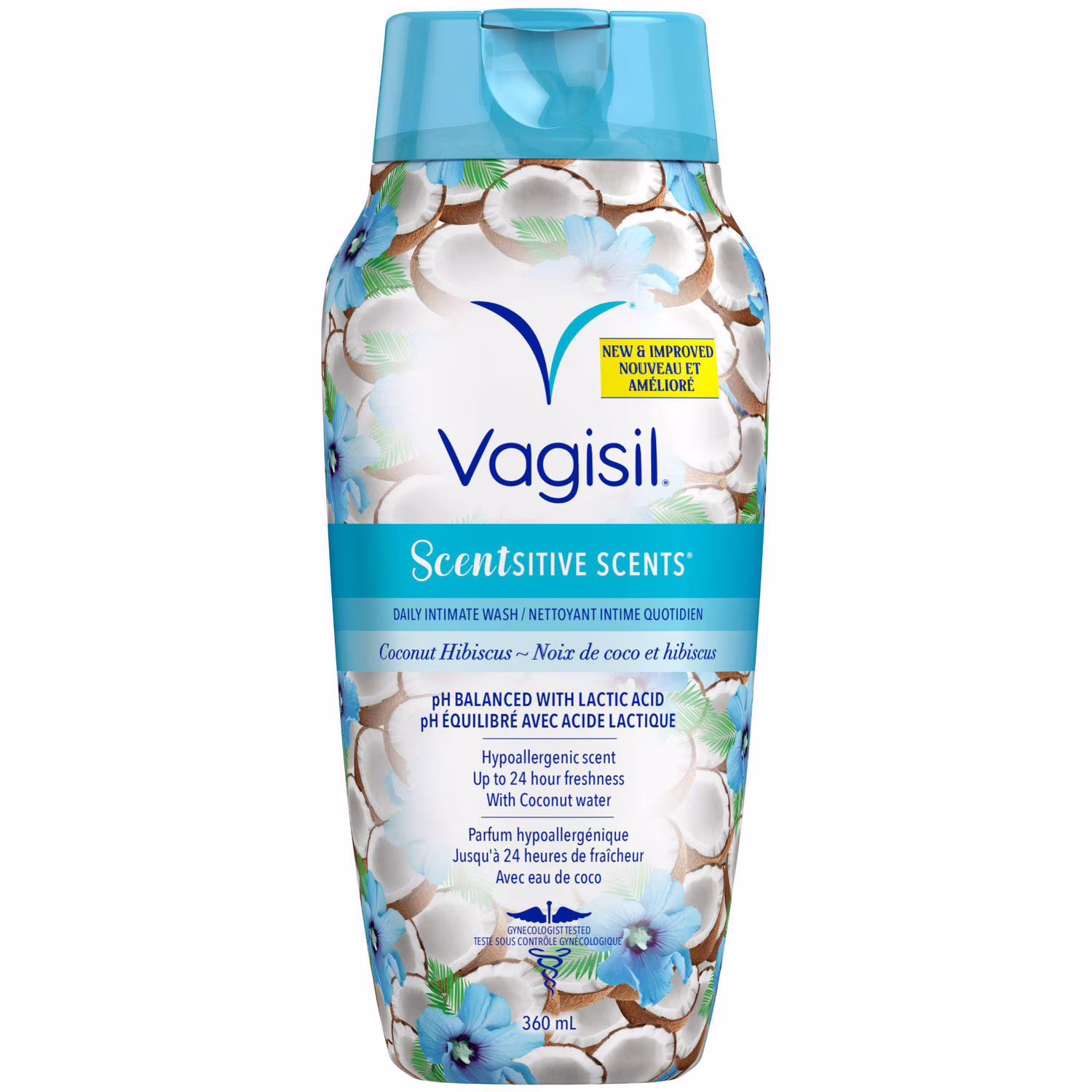 Nettoyant intime quotidien vagisil scentsitive scents noix de coco et hibiscus 15"x15"