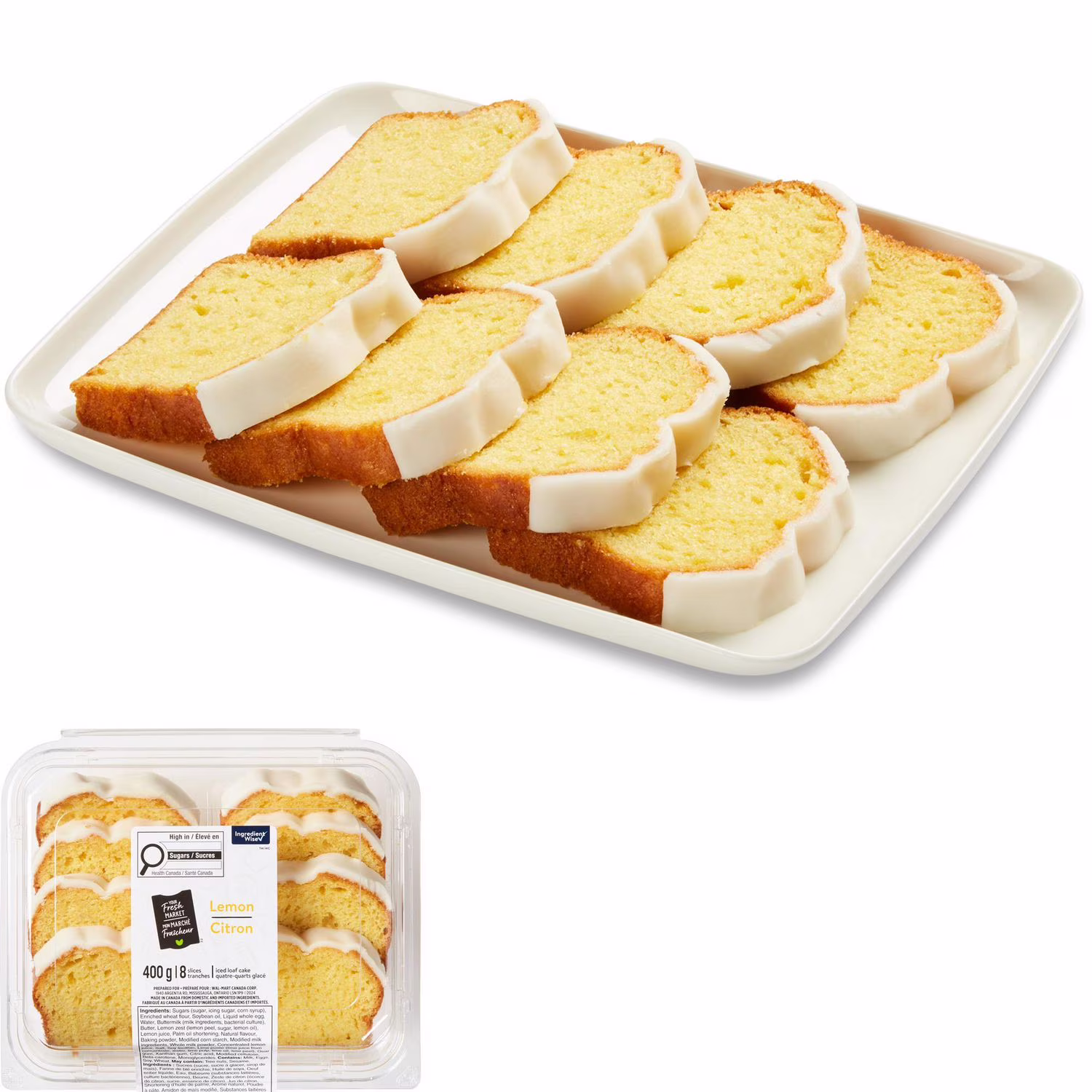 Quatre-quarts glacé au citron mon marché fraîcheur 8 tranches. total de