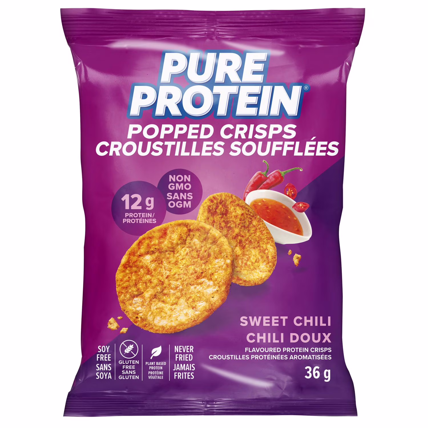 Pure protene crisps poppées piment doux  riche en protéines et bon goût!