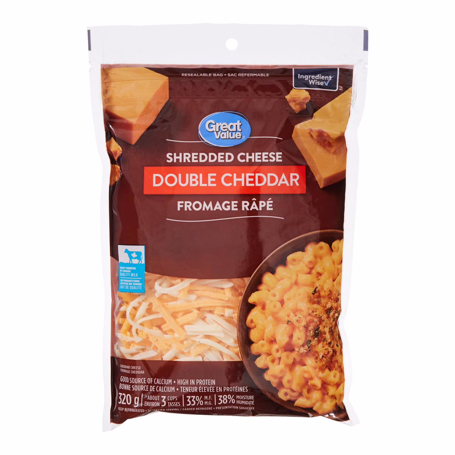 Fromage râpé double cheddar great value