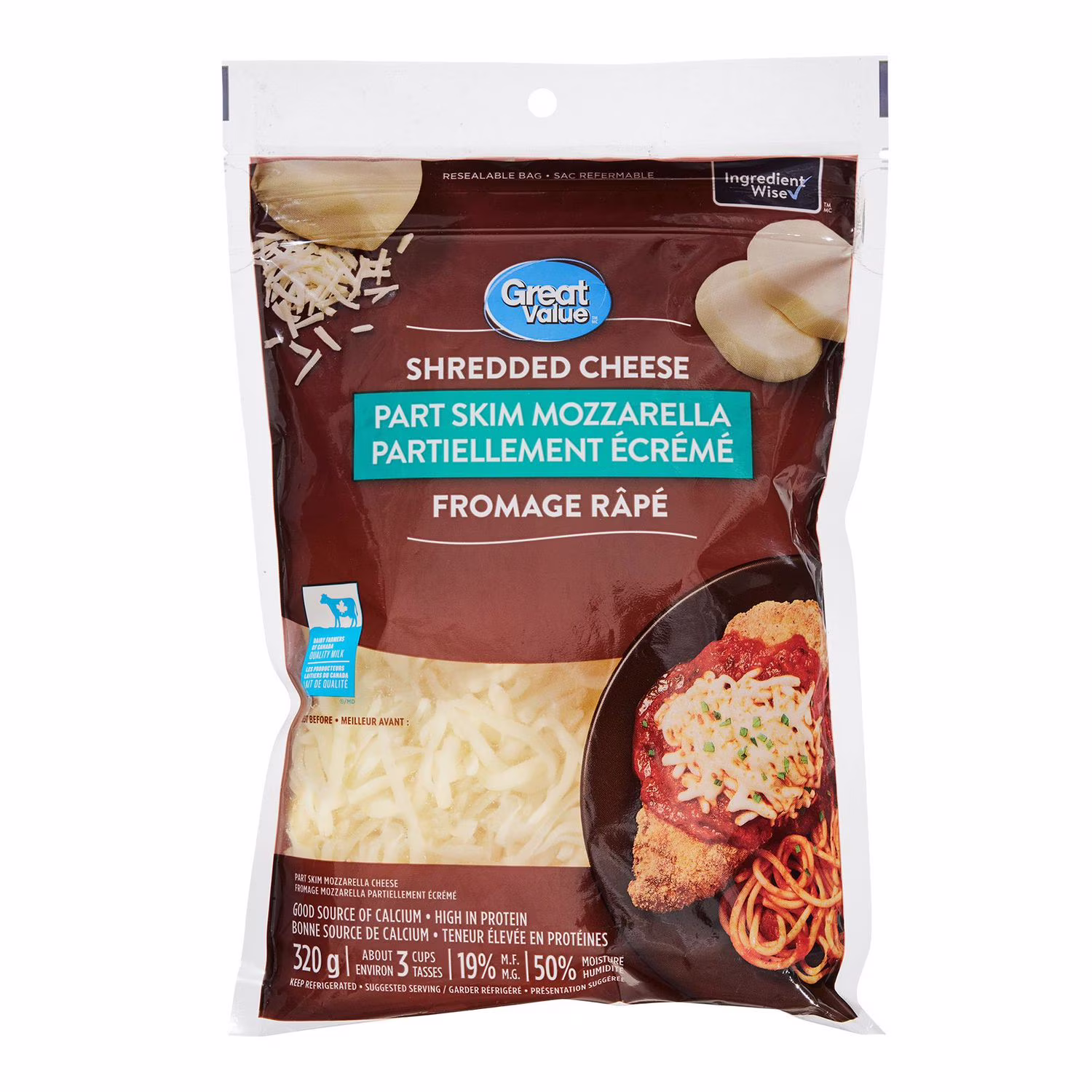 Fromage râpé mozzarella partiellement écrémé great value