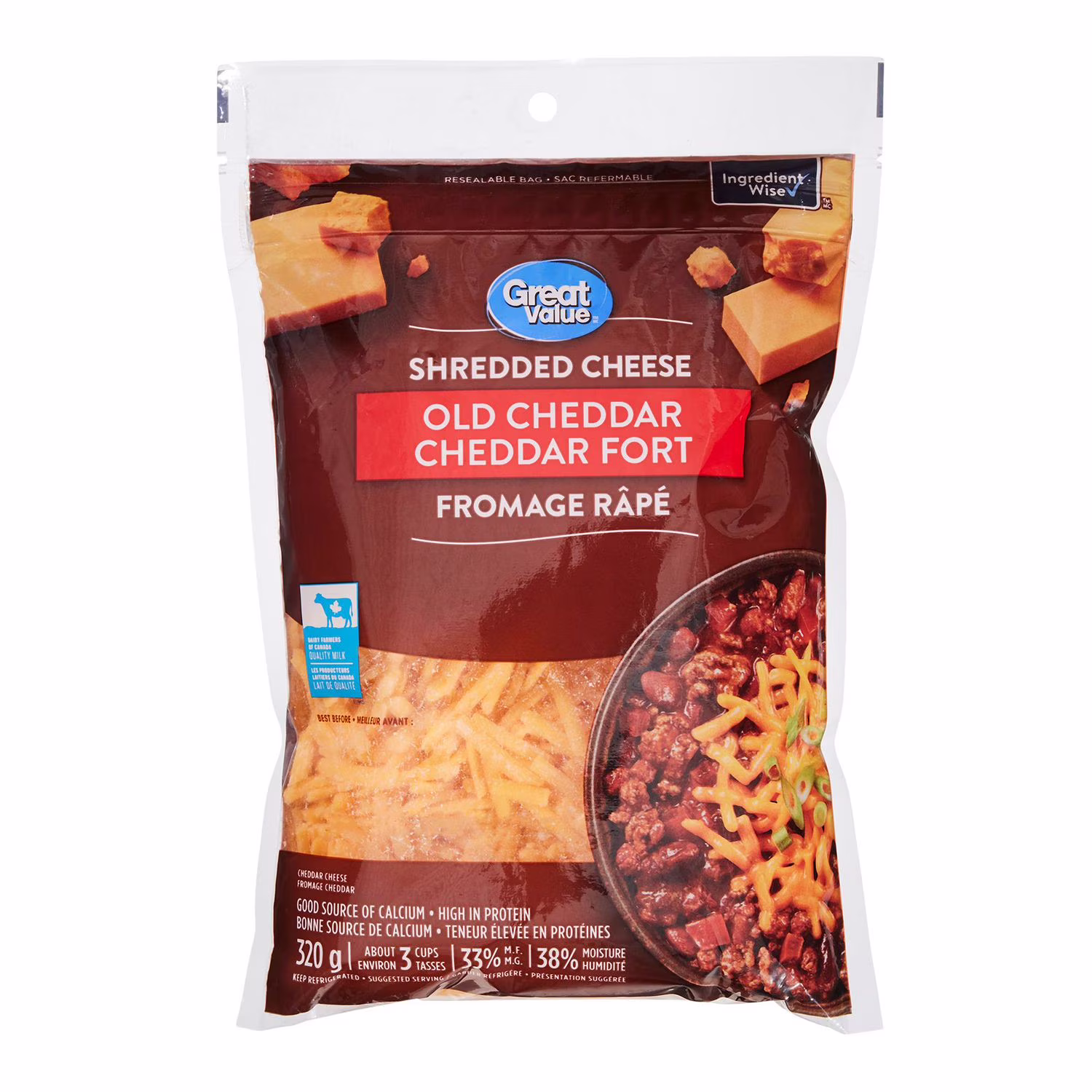 Fromage râpé cheddar fort great value