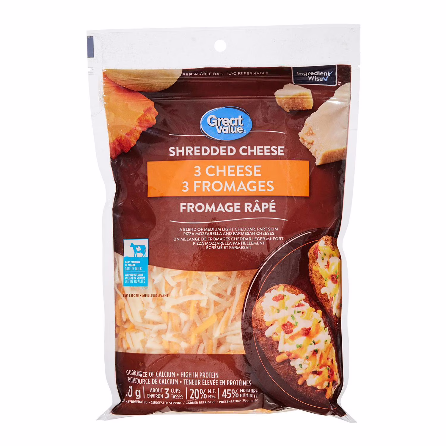 Fromage râpé 3 fromages great value