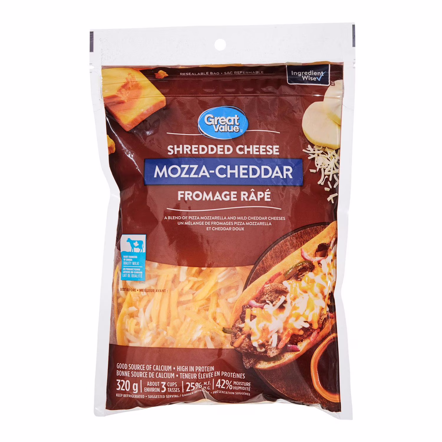 Fromage râpé mozza-cheddar great value