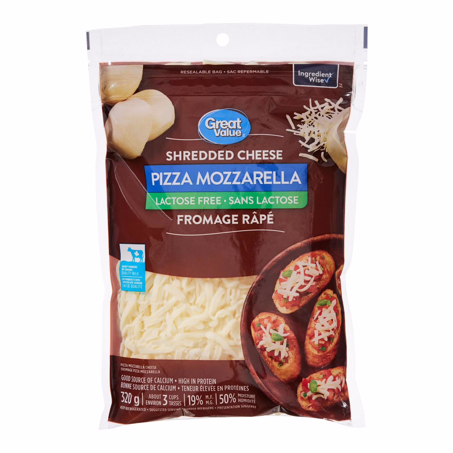 Fromage râpé pizza mozzarellasans lactose great value