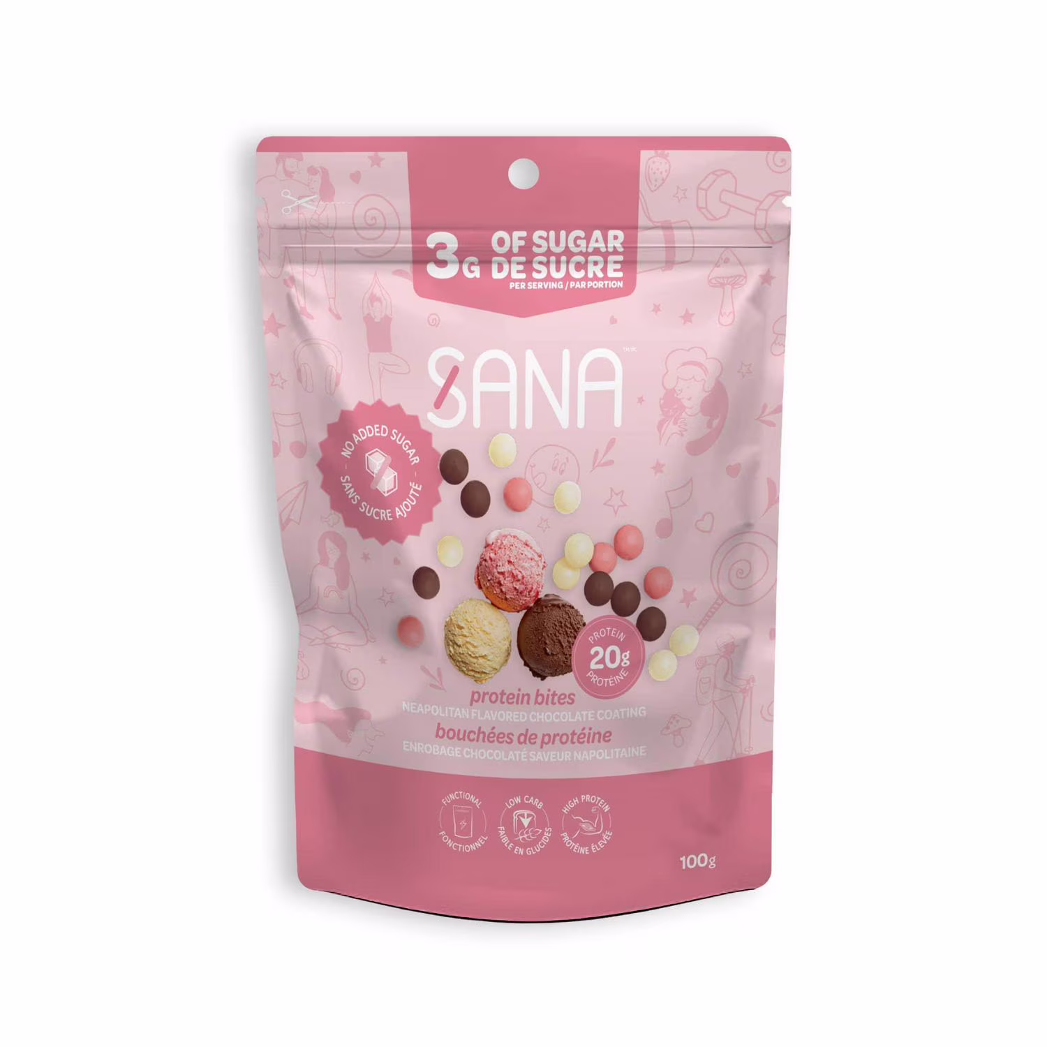 Sana napolitaine bouchées de protéine chocolatées. sans sucre ajouté.  bouchées protéinées napolitaine